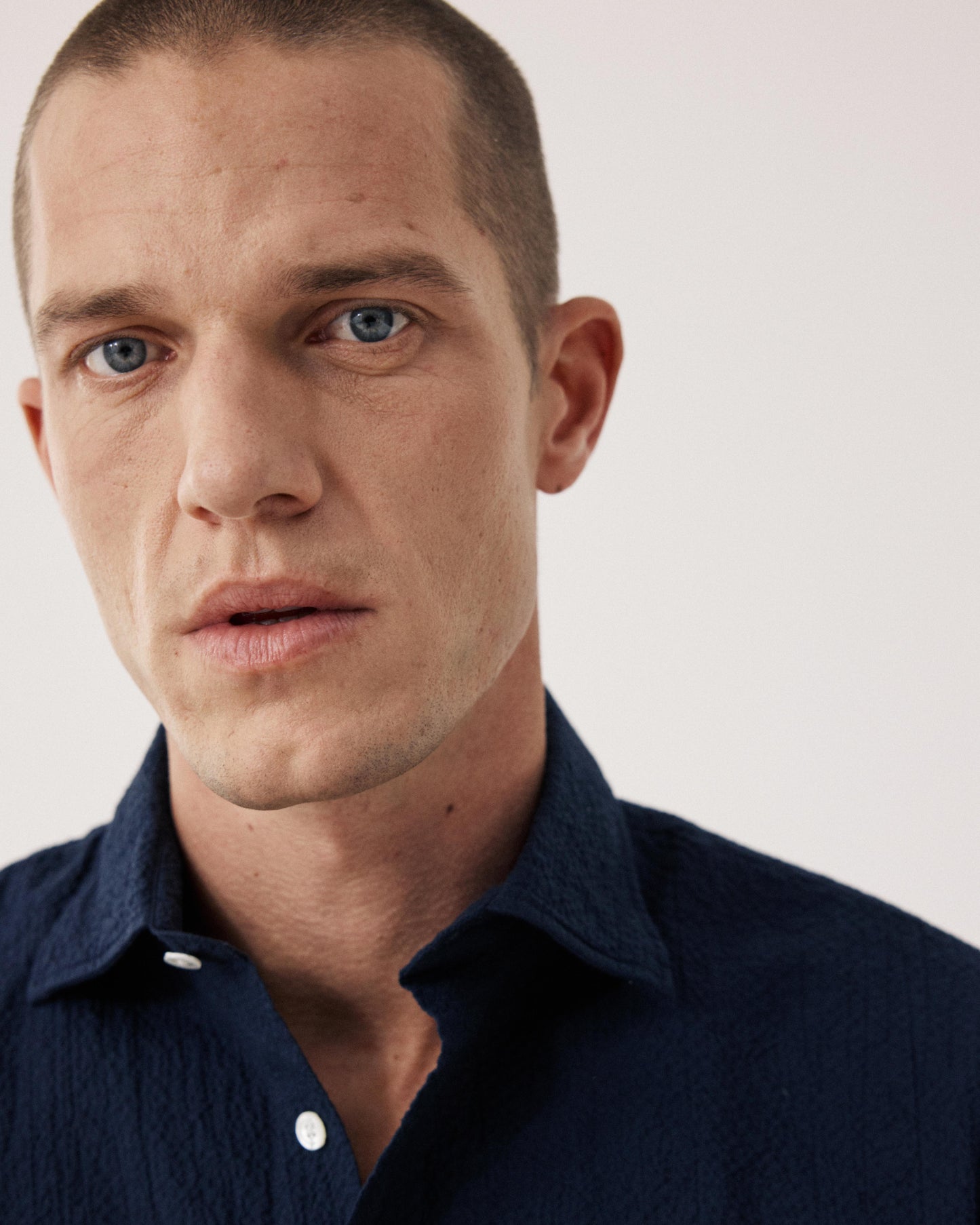 Paul BF11010-01 Navy Blue Seersucker Men's Shirt