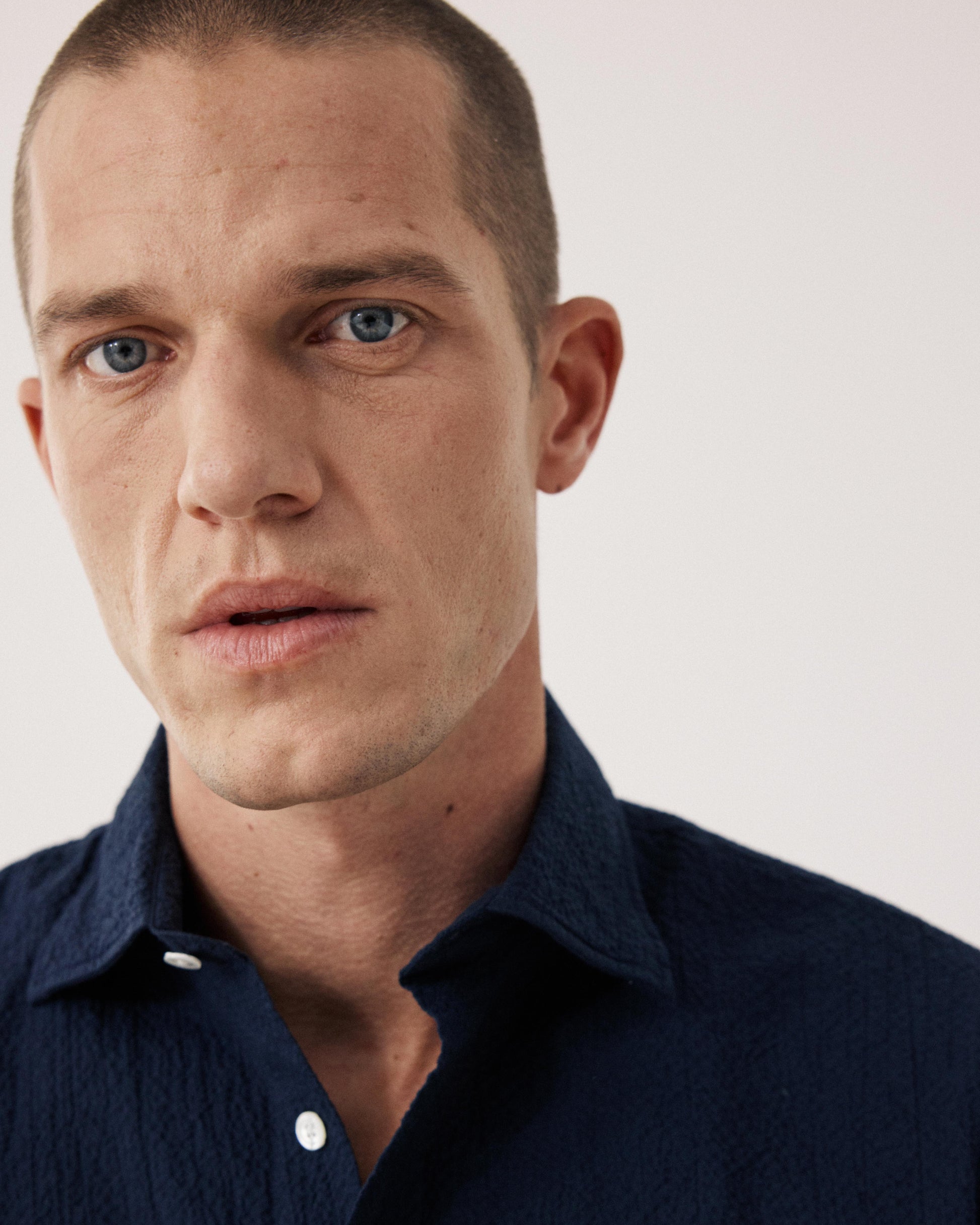 Paul BF11010-01 Navy Blue Seersucker Men's Shirt