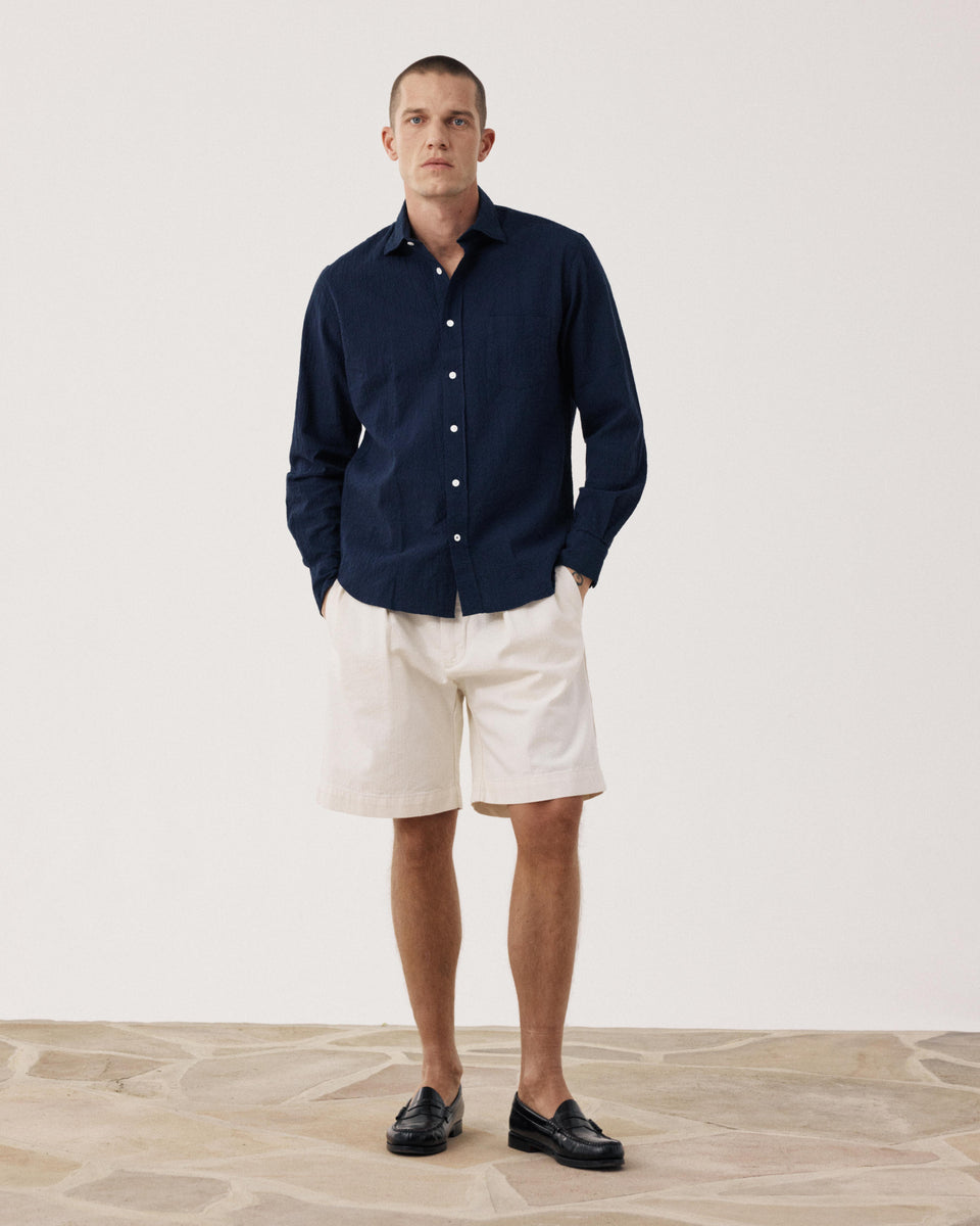 Paul Men's Navy Blue Seersucker Shirt - Image alternative