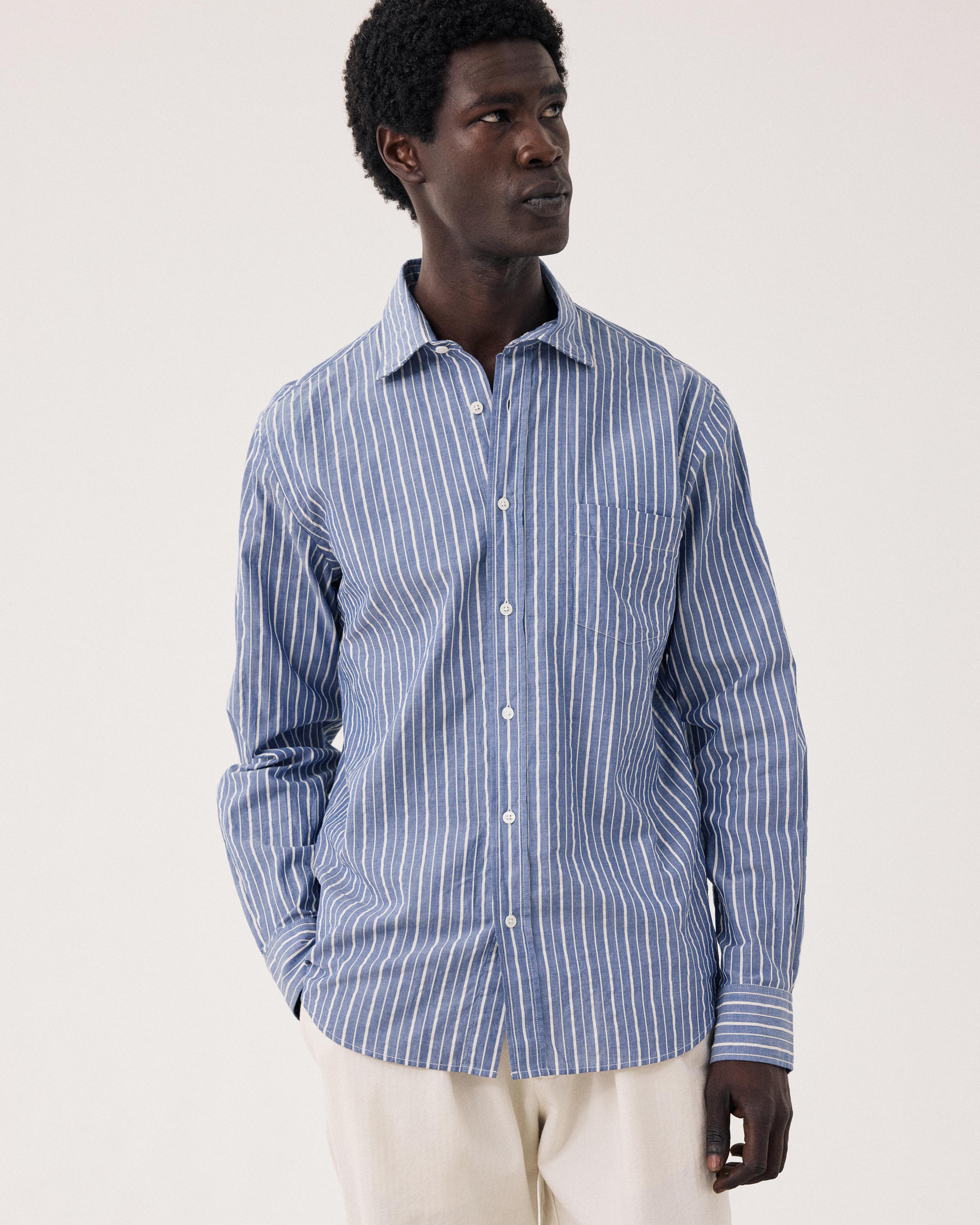 Paul Men's Blue & Off-White Dobby Shirt BF11013-02 - Men's Shirt