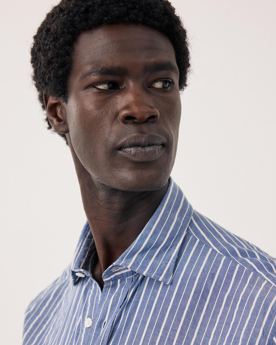 Camisa de dobby azul y crudo para hombre Paul - Image 3