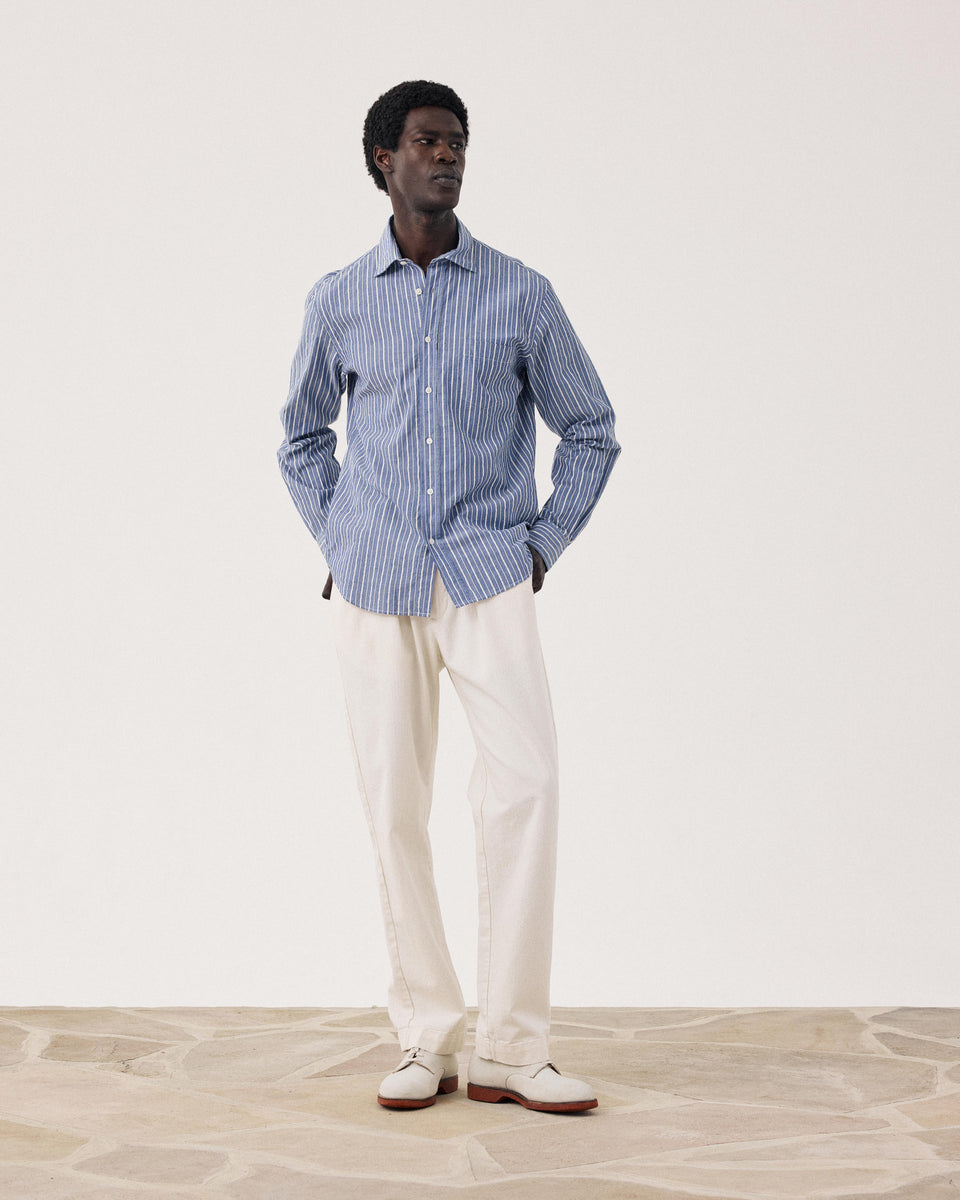 Chemise Homme en Dobby Bleu & Ecru Paul - Image alternative