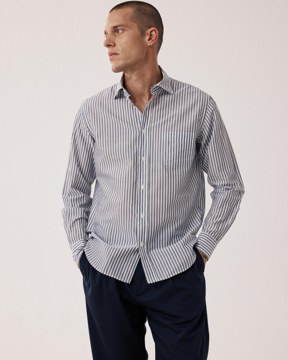 Chemise Homme en Fil-à-fil Rayé Marine & Blanc Paul - Image principale