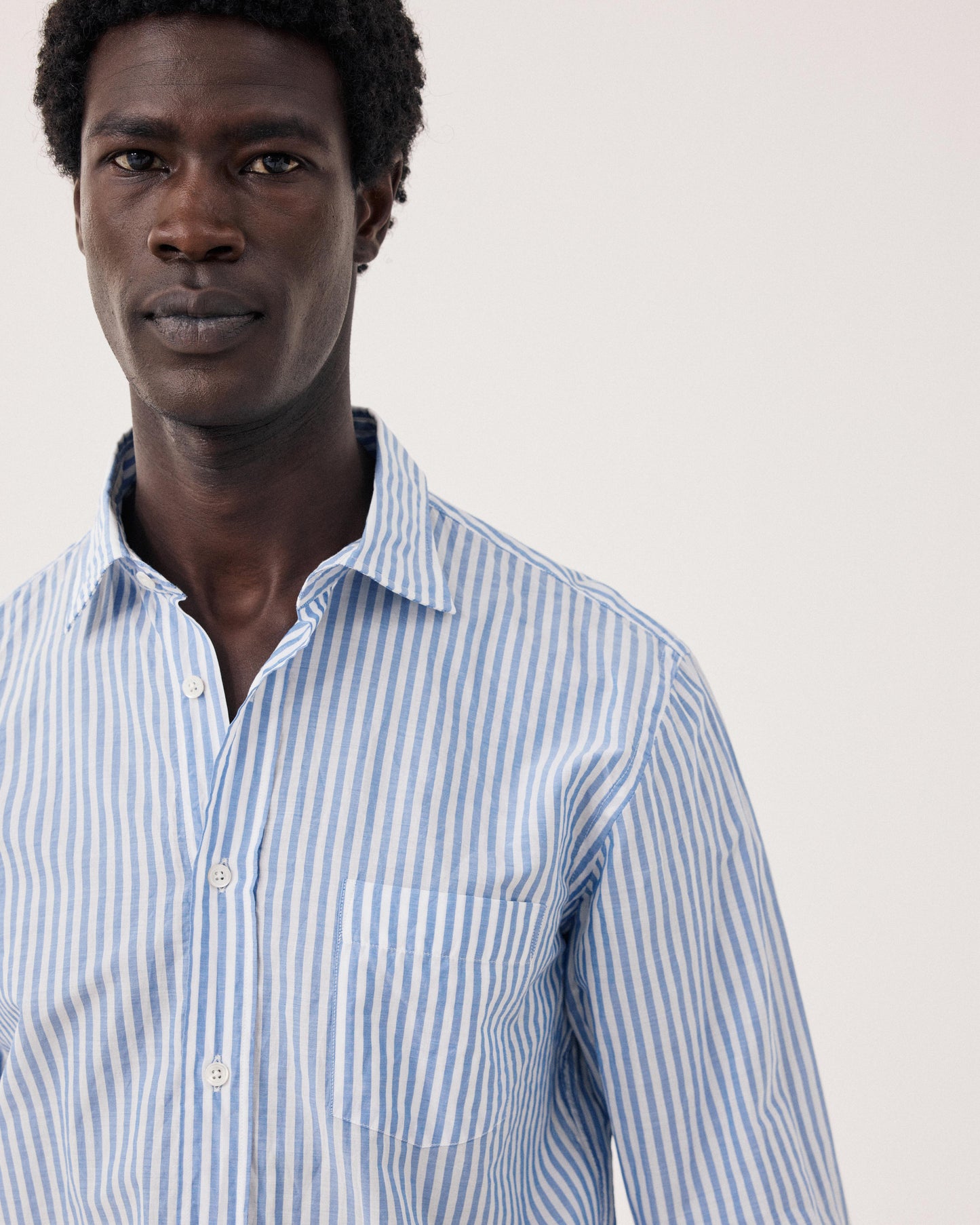 Chemise Homme en Fil-à-fil Rayé Bleu & Blanc Paul