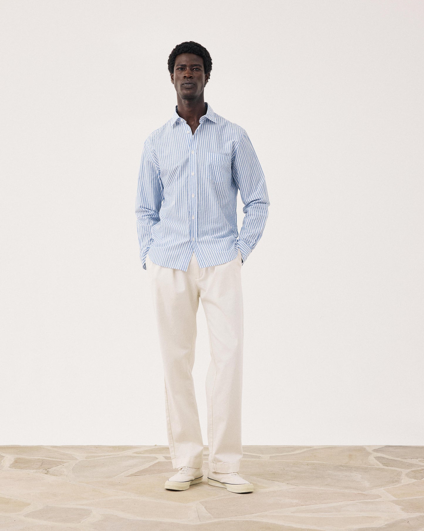 Chemise Homme en Fil-à-fil Rayé Bleu & Blanc Paul