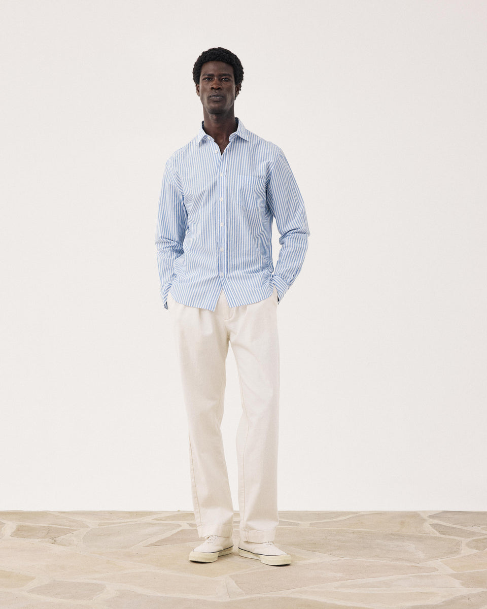 Chemise Homme en Fil-à-fil Rayé Bleu & Blanc Paul - Image alternative