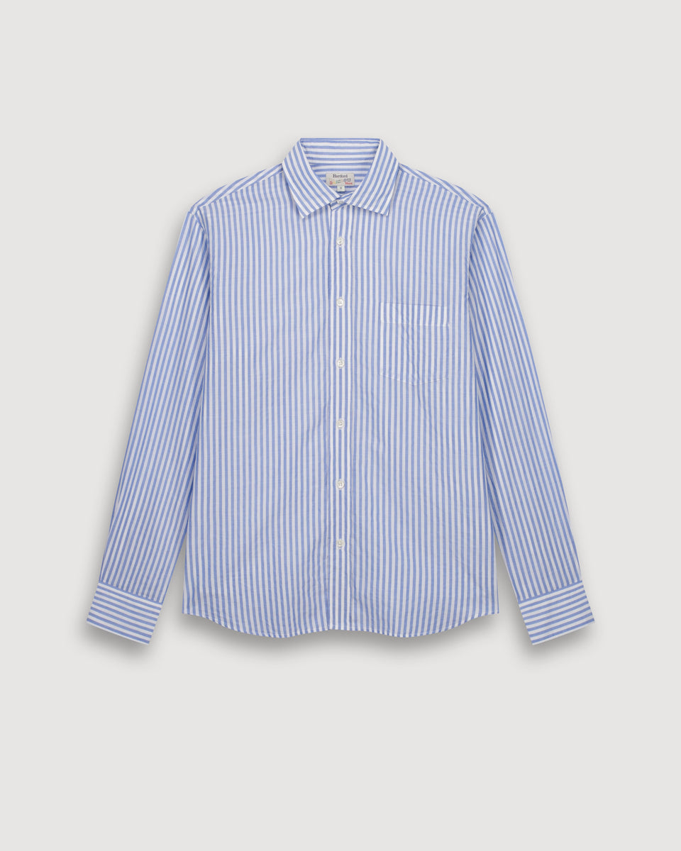Camisa de fil-à-fil de rayas azul & blanco para hombre Paul - Image 3