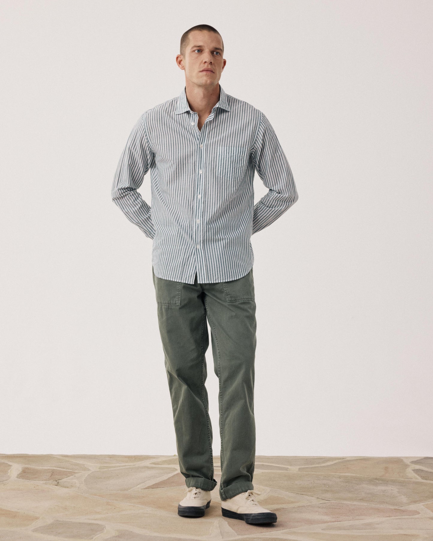 Chemise Homme en Fil-à-fil Rayé Vert & Blanc Paul