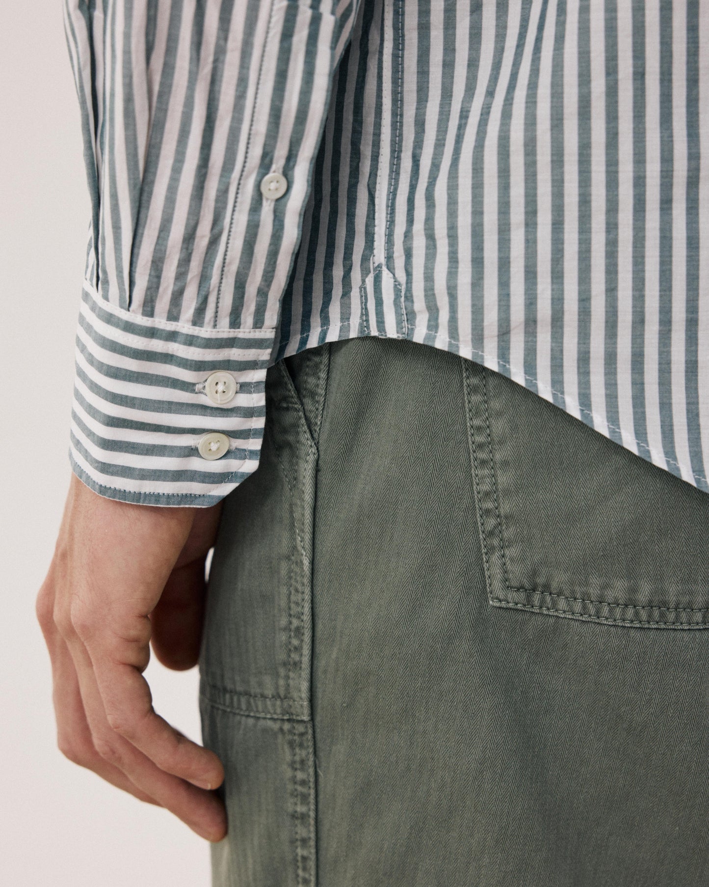 Chemise Homme en Fil-à-fil Rayé Vert & Blanc Paul