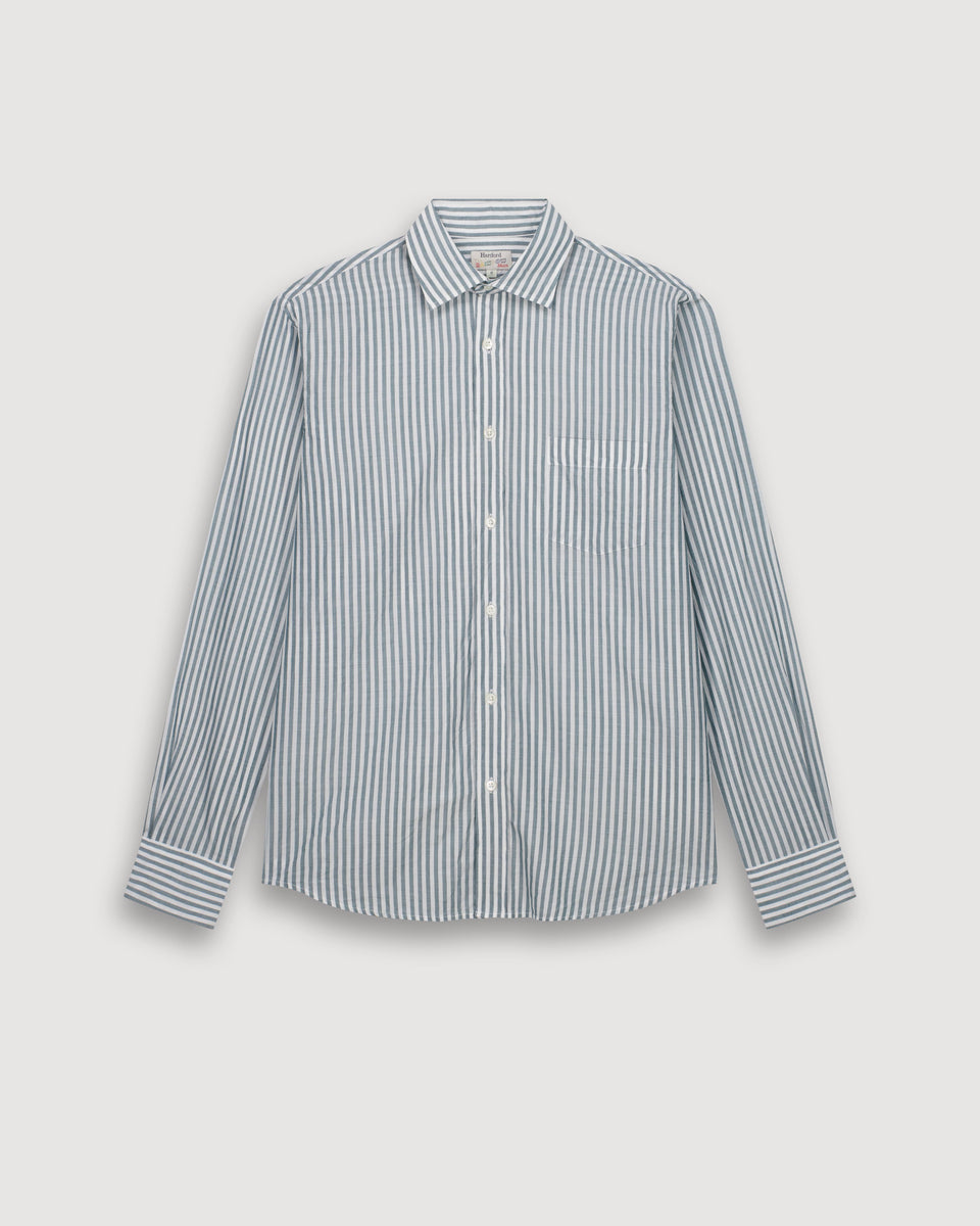 Camisa de fil-à-fil de rayas verde & blanco para hombre Paul - Image 3