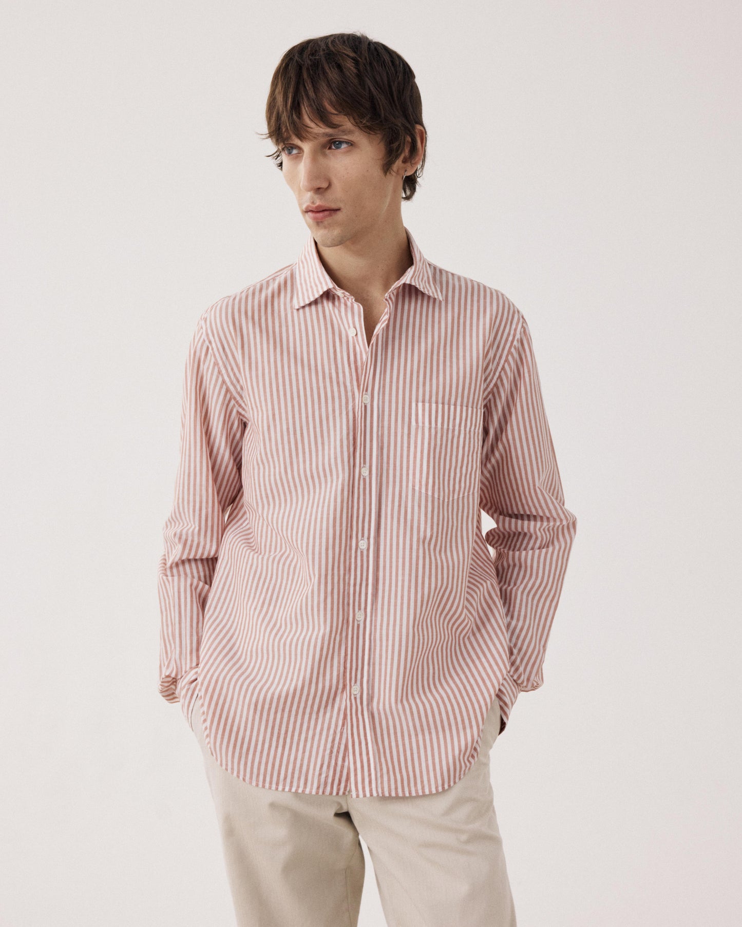 Chemise Homme en Fil-à-fil Rayé Orange & Blanc Paul