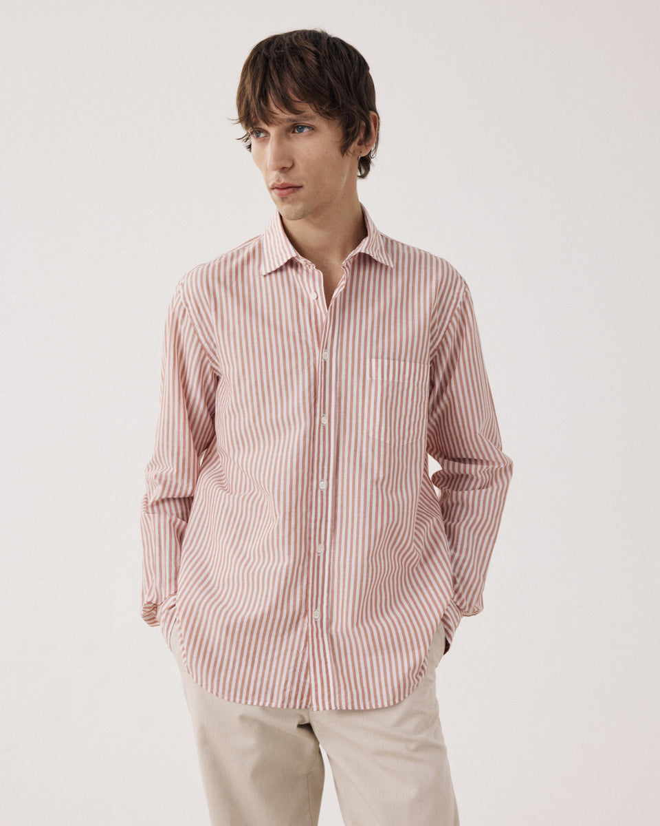 Chemise Homme en Fil-à-fil Rayé Orange & Blanc Paul - Image principale