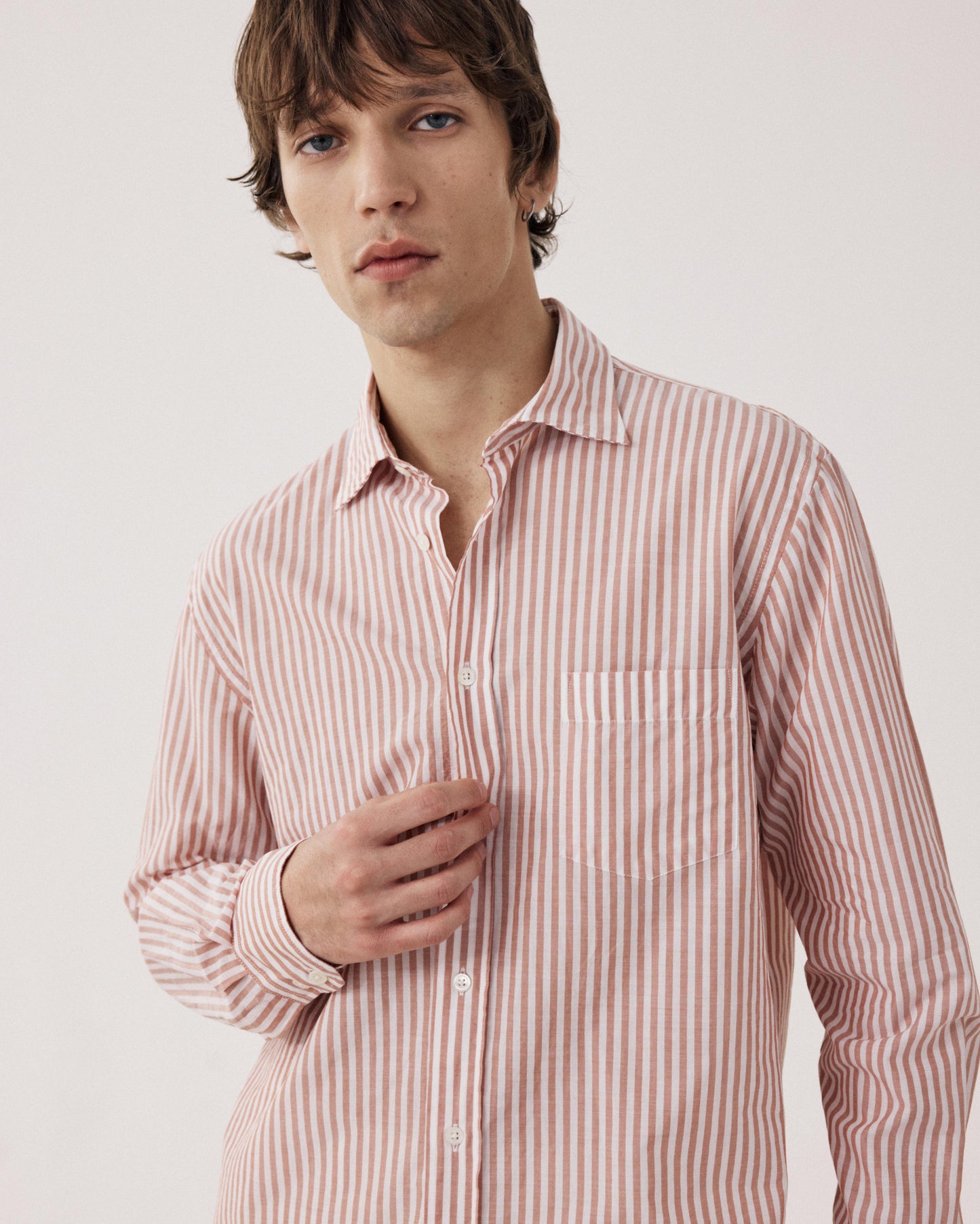 Chemise Homme en Fil-à-fil Rayé Orange & Blanc Paul