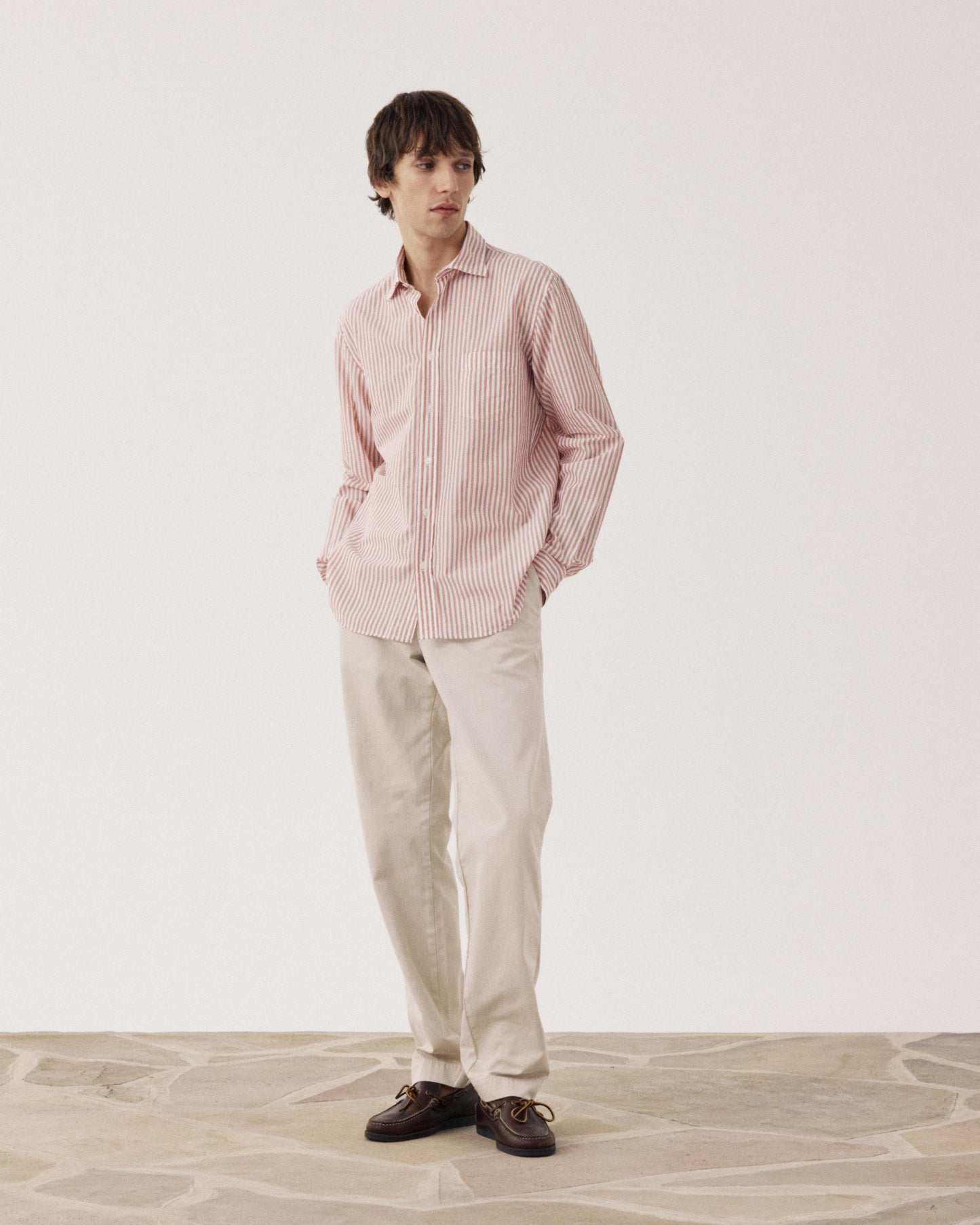 Chemise Homme en Fil-à-fil Rayé Orange & Blanc Paul