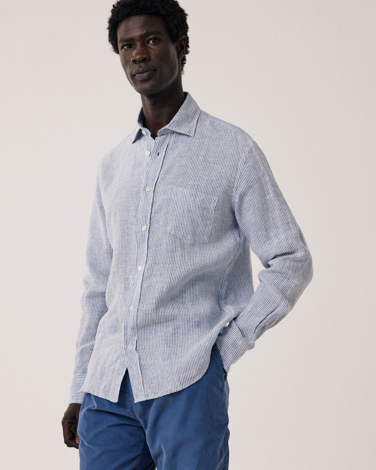 Chemise En Lin à Rayures Pour Homme - Manches Longues Décontractée Style Hawaïen Funky - Coupe Droite Confortable