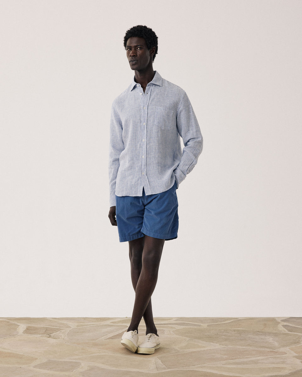 Camisa de lino para hombre con rayas azules y blancas Paul - Image alternative