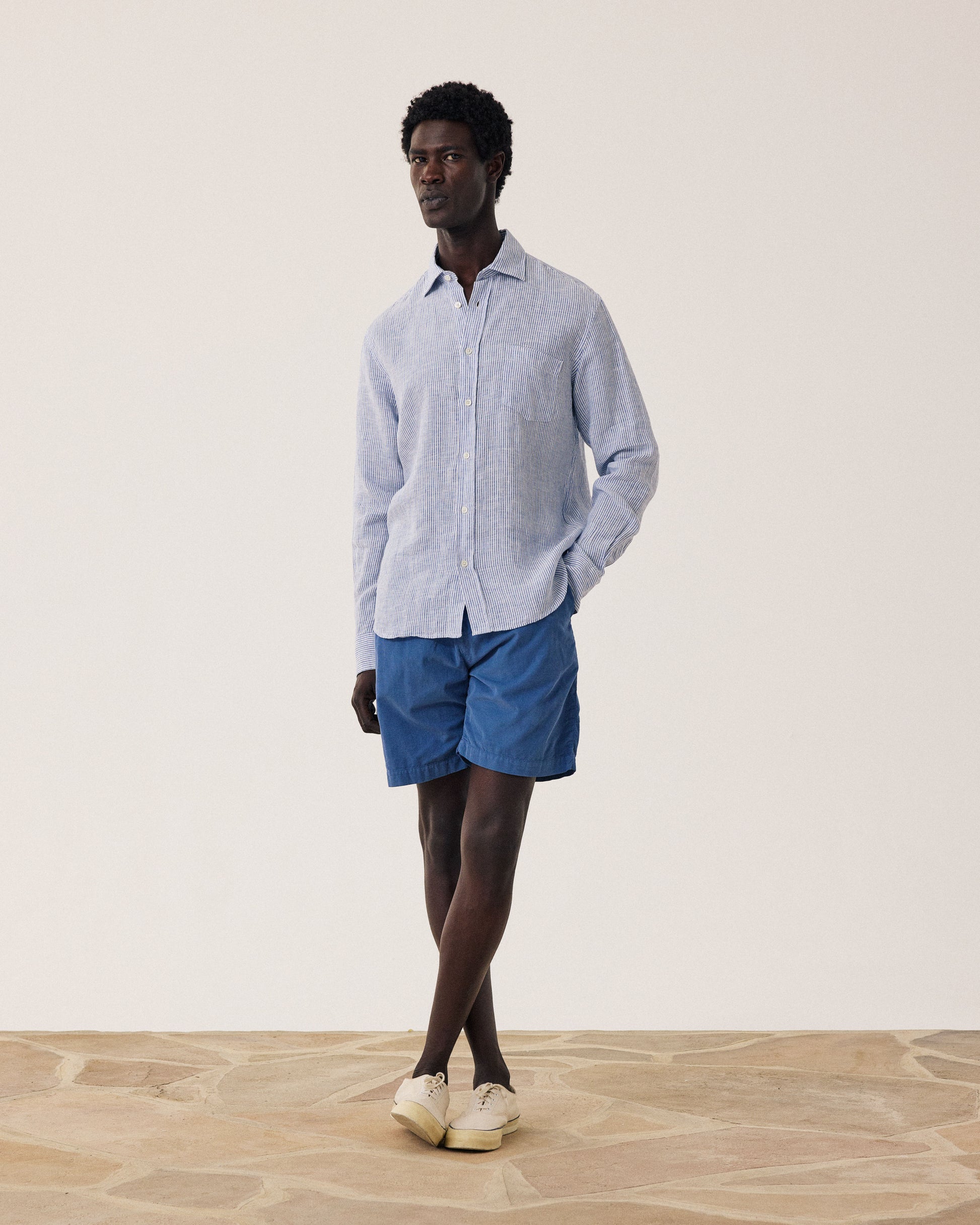 Chemise Homme en Lin à rayures bleues et blanches Paul BF11018-02