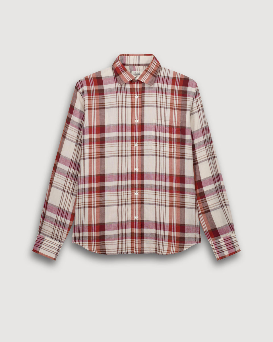 Chemise Homme en Lin & Coton Bordeaux & Beige Paul - Image 3