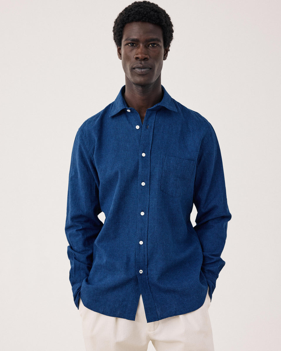 Paul Men's Indigo Blue Linen & Cotton Shirt - Image principale