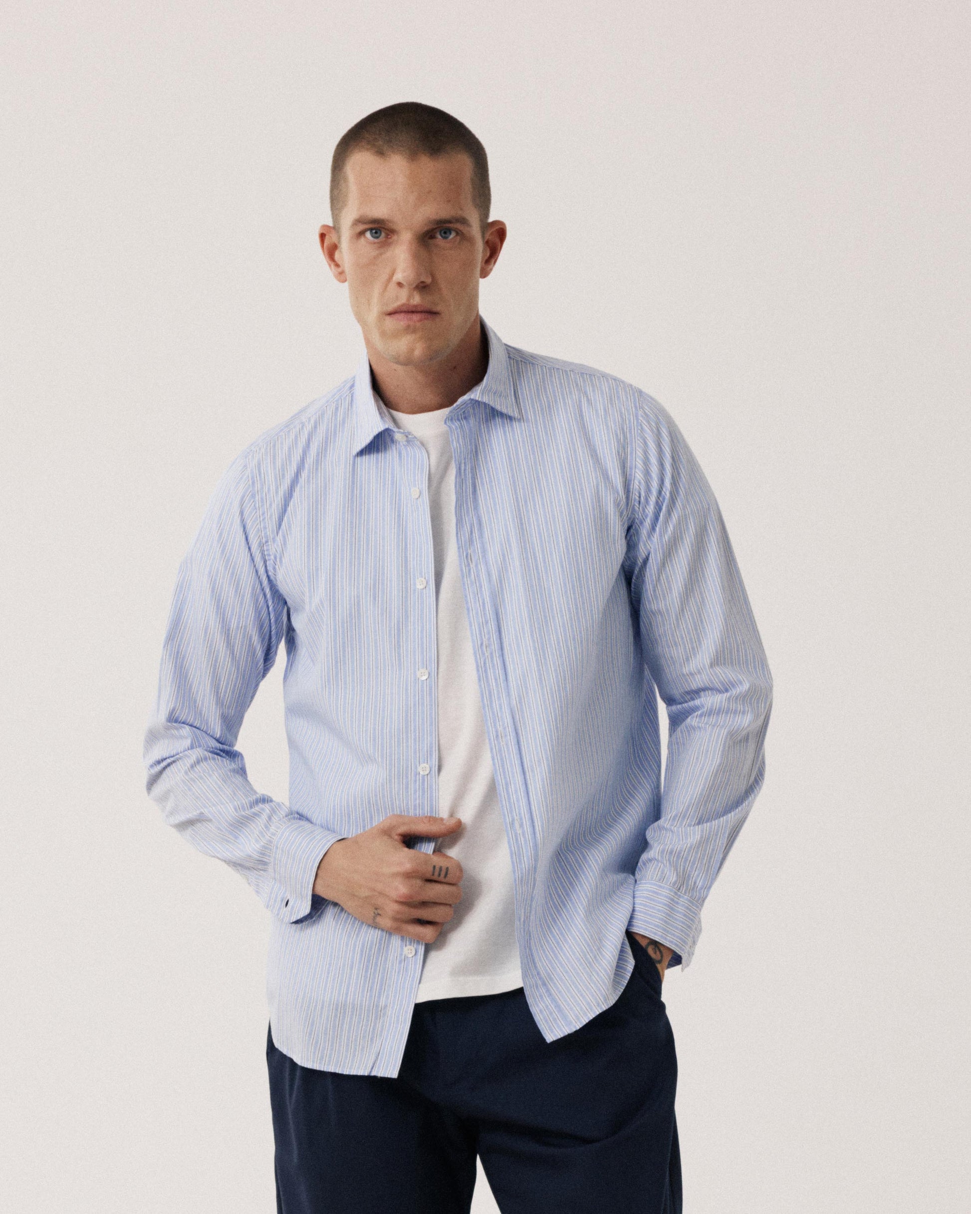 Chemise Homme en Popeline Bleu & Blanc Sammy BF12007-03