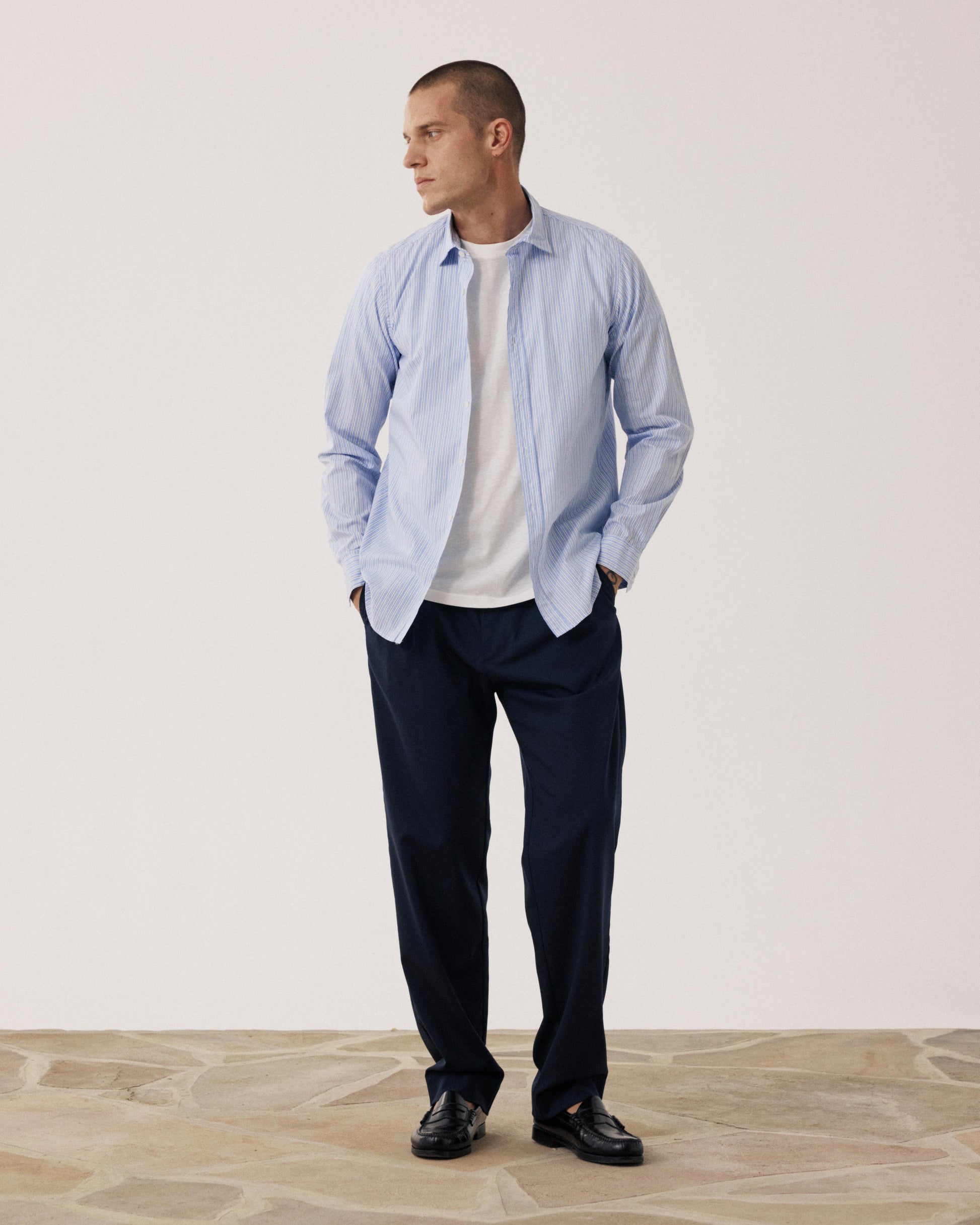 Chemise Homme en Popeline Bleu & Blanc Sammy BF12007-03