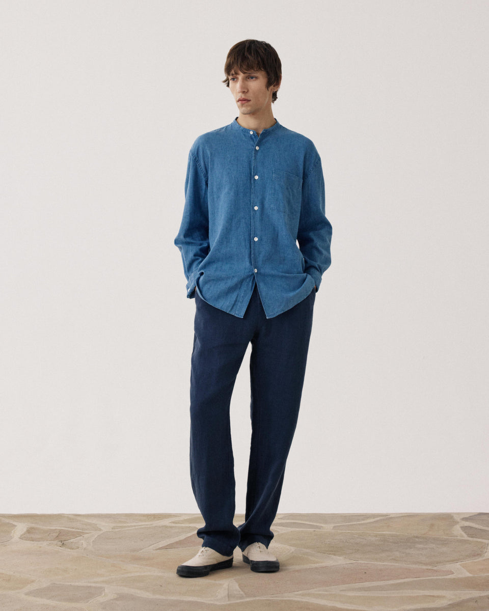 Fisher Men's Indigo Blue Linen & Cotton Shirt - Image alternative