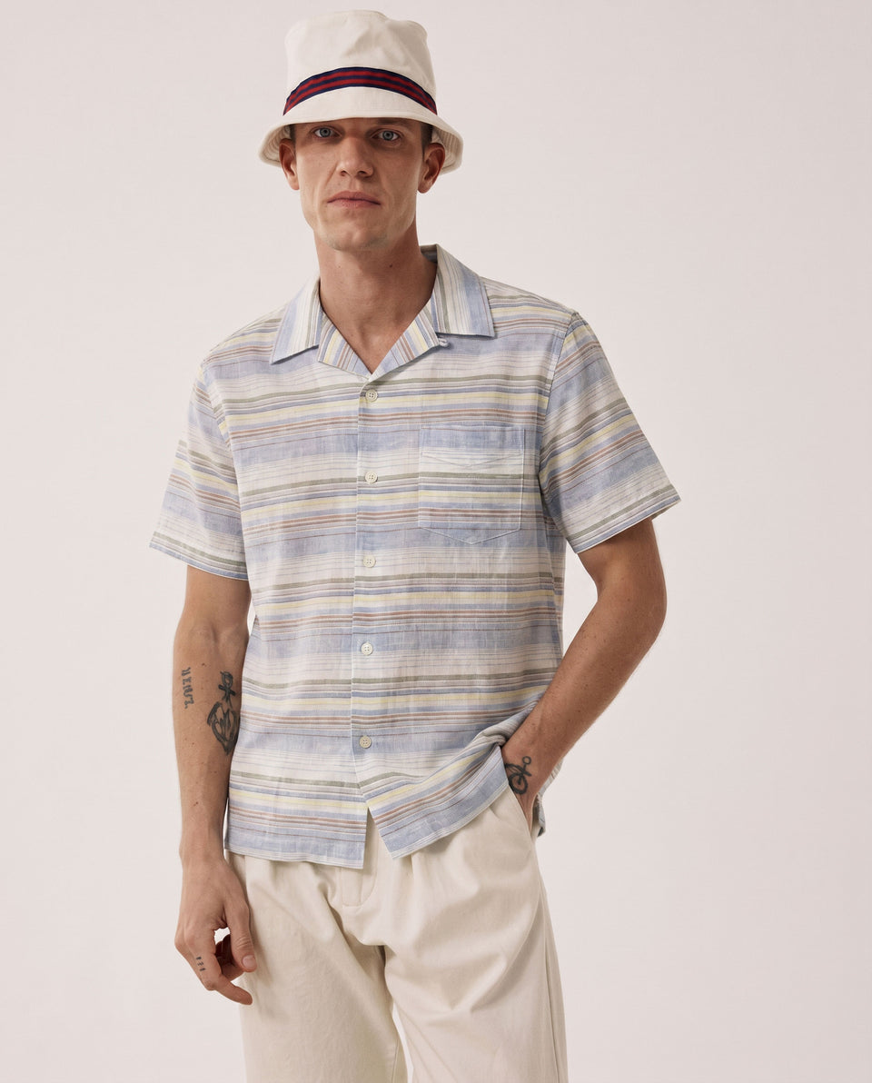 Camisa Hombre en Lino & Algodón Azul Palmito - Image principale