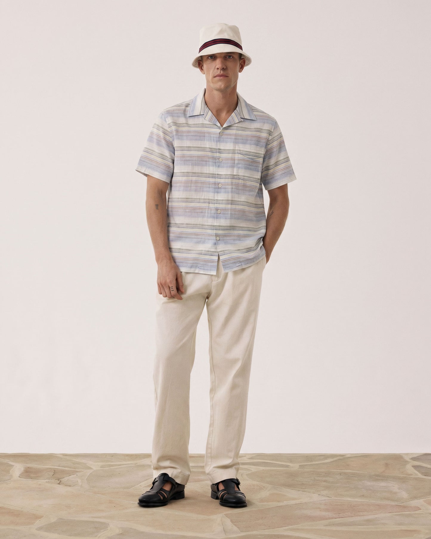 Camisa Hombre en Lino & Algodón Azul Palmito