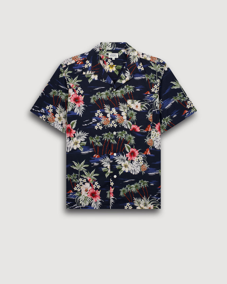 Camisa Hombre En Algodón con estampado tropical Azul marino Palmito - Image 3