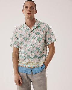 Men's Cotton Shirt with Palms Print, Off-white Palmito BF14033-01