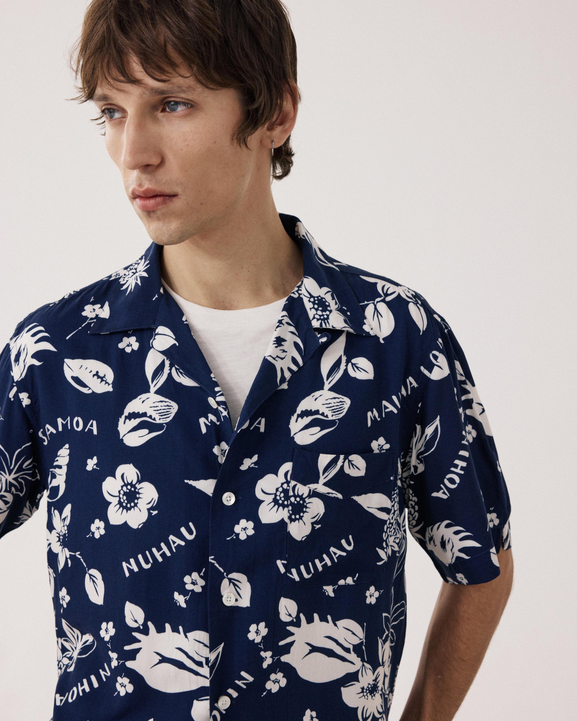 Men's Viscose Shirt with Hawaiian Print, Blue Palmito BF14035-01