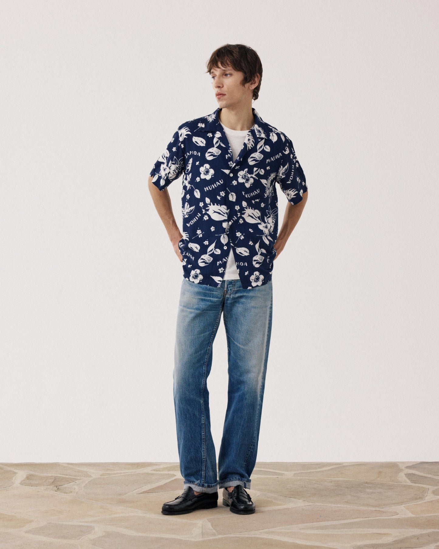 Men's Viscose Shirt with Hawaiian Print, Blue Palmito BF14035-01