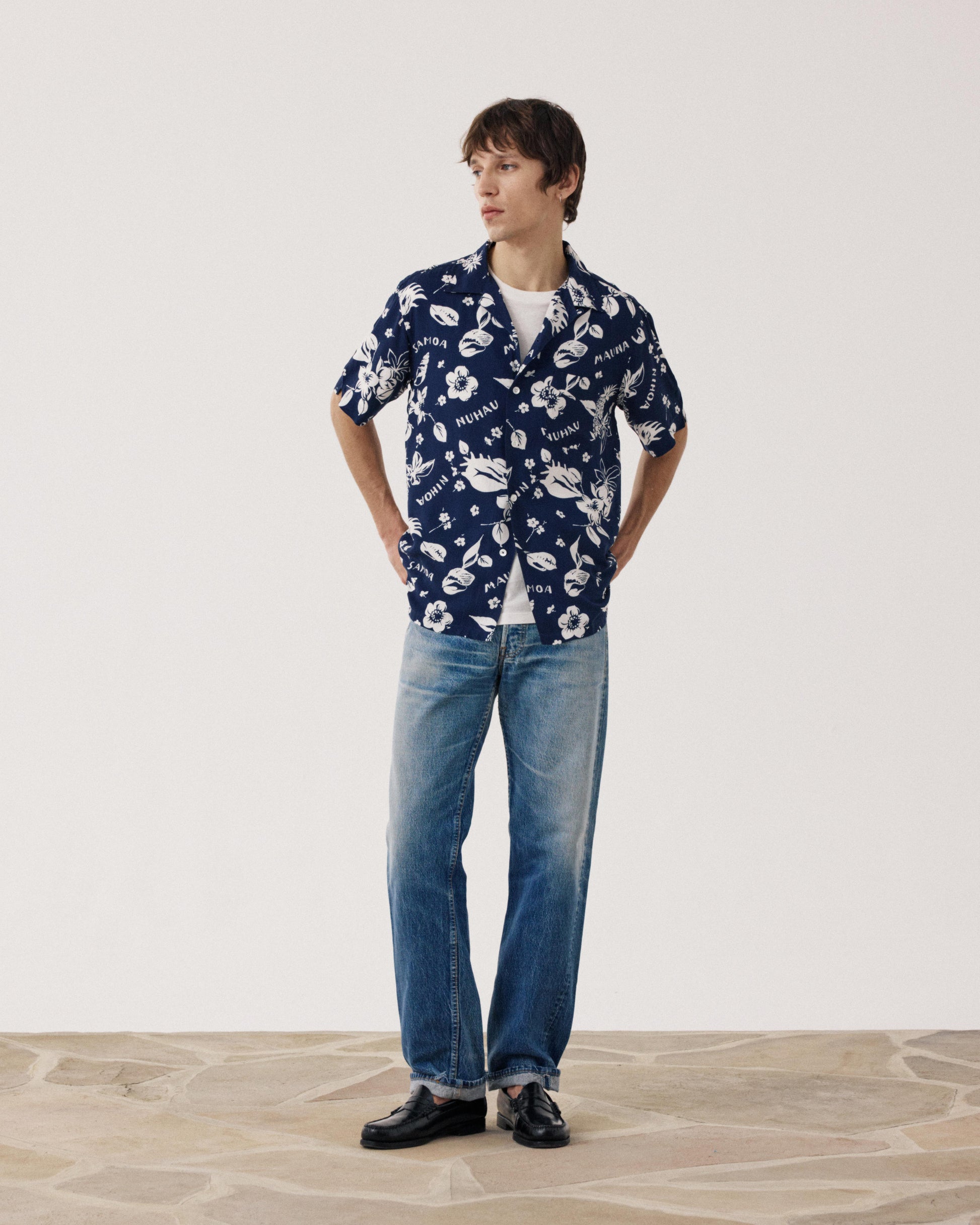 Men's Viscose Shirt with Hawaiian Print, Blue Palmito BF14035-01