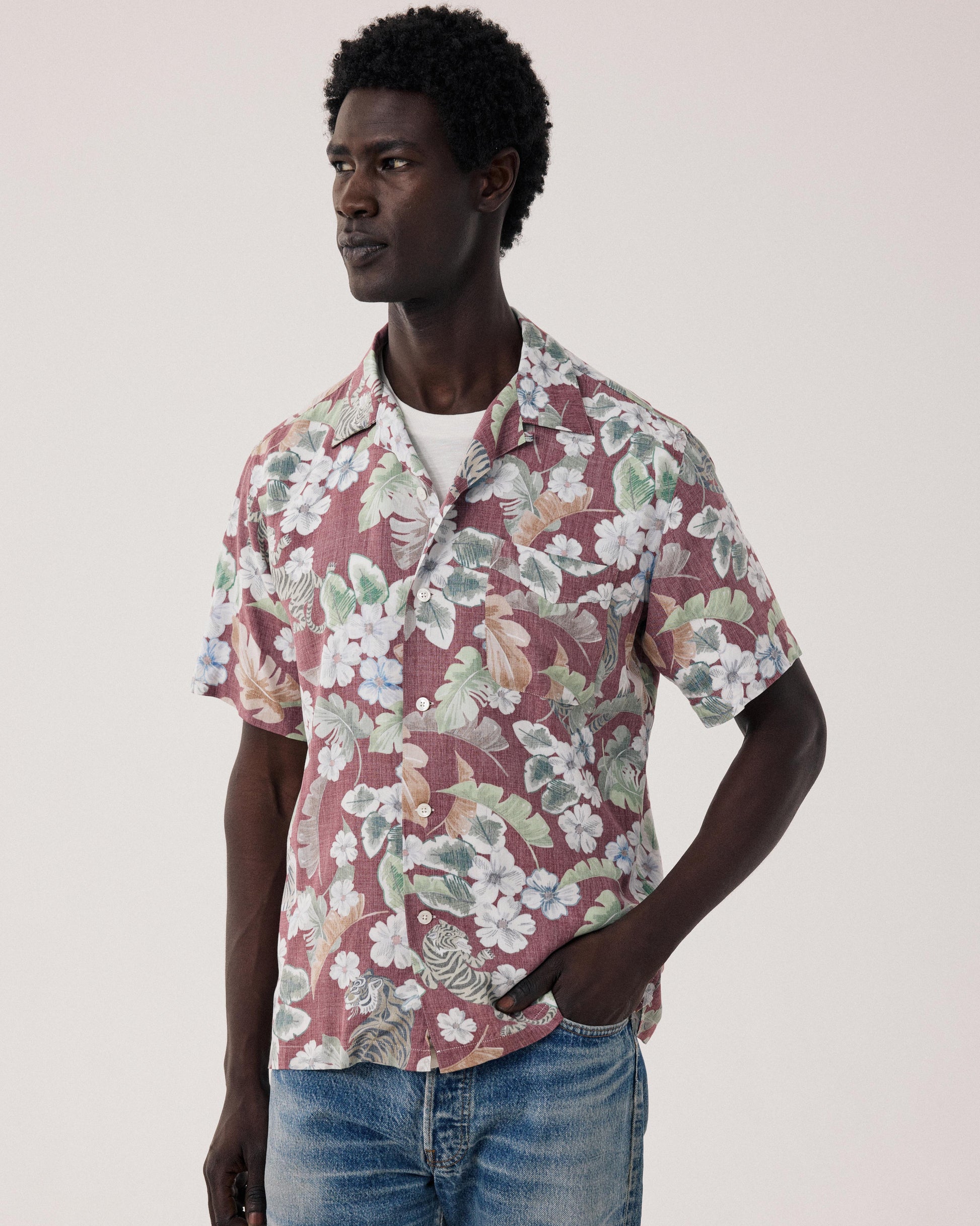 Chemise Homme en Viscose imprimé Hawaii Rouge Palmito BF14036-01