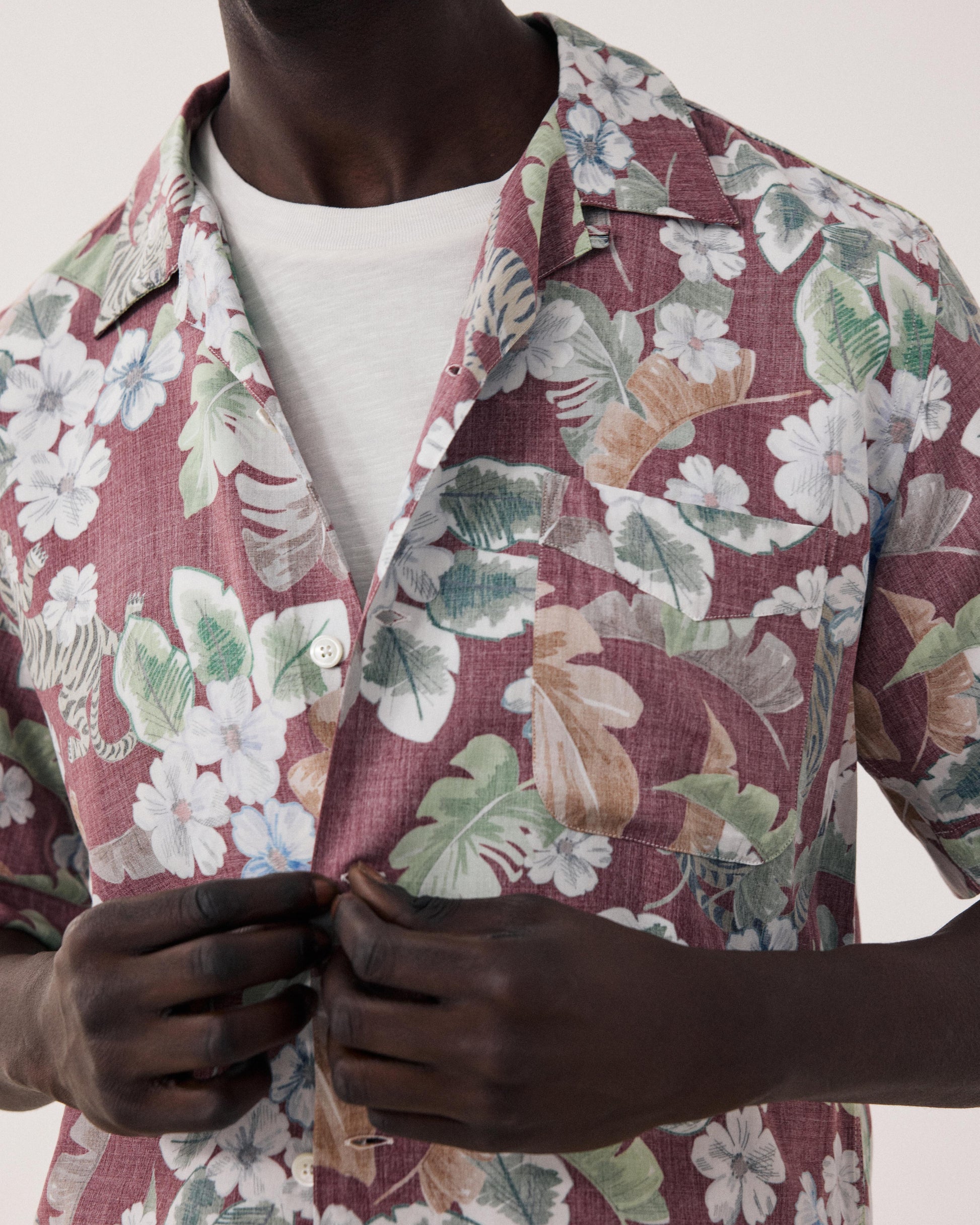 Chemise Homme en Viscose imprimé Hawaii Rouge Palmito BF14036-01