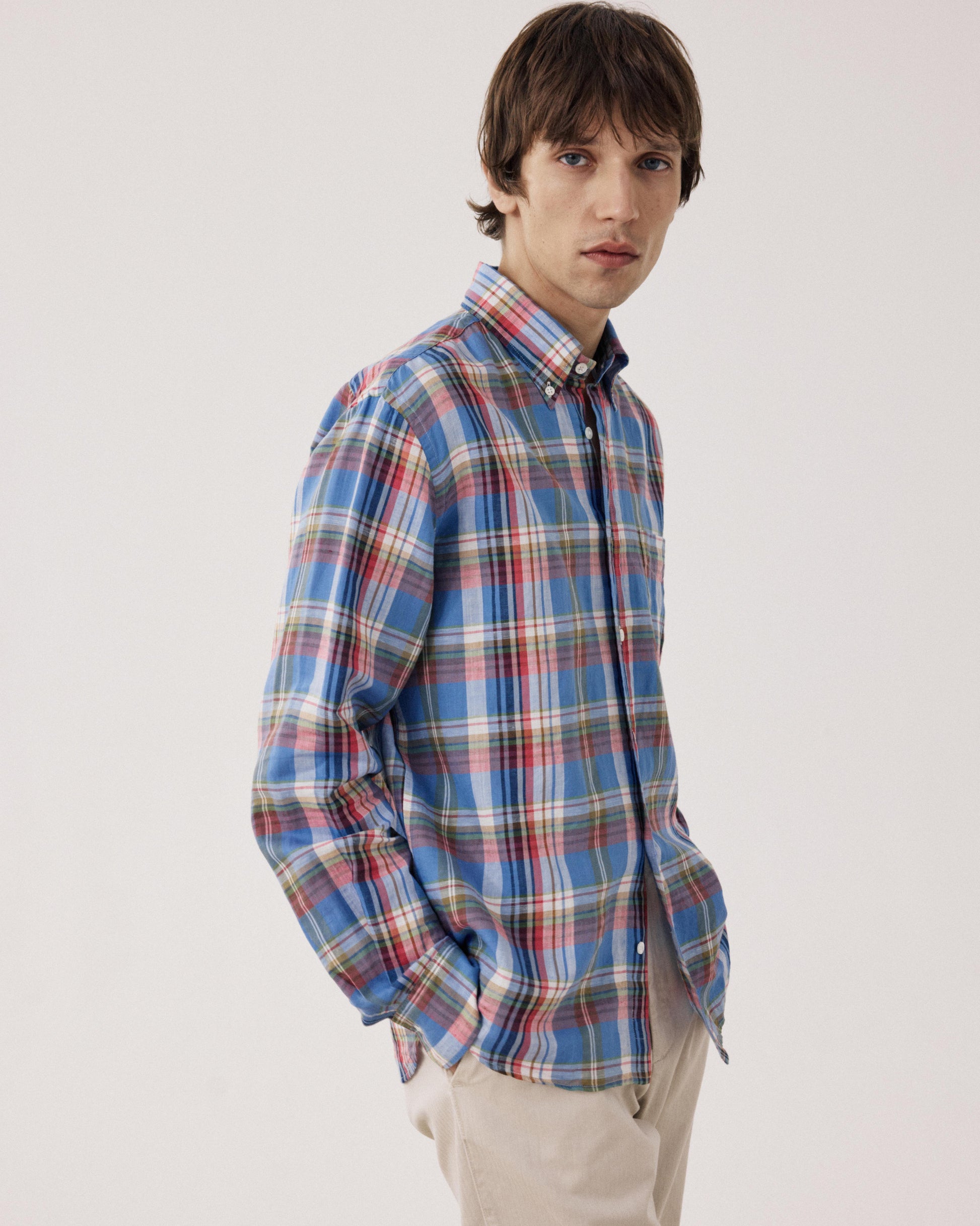 Chemise Homme en Madras de Lin & Coton Pitt BF17021-01