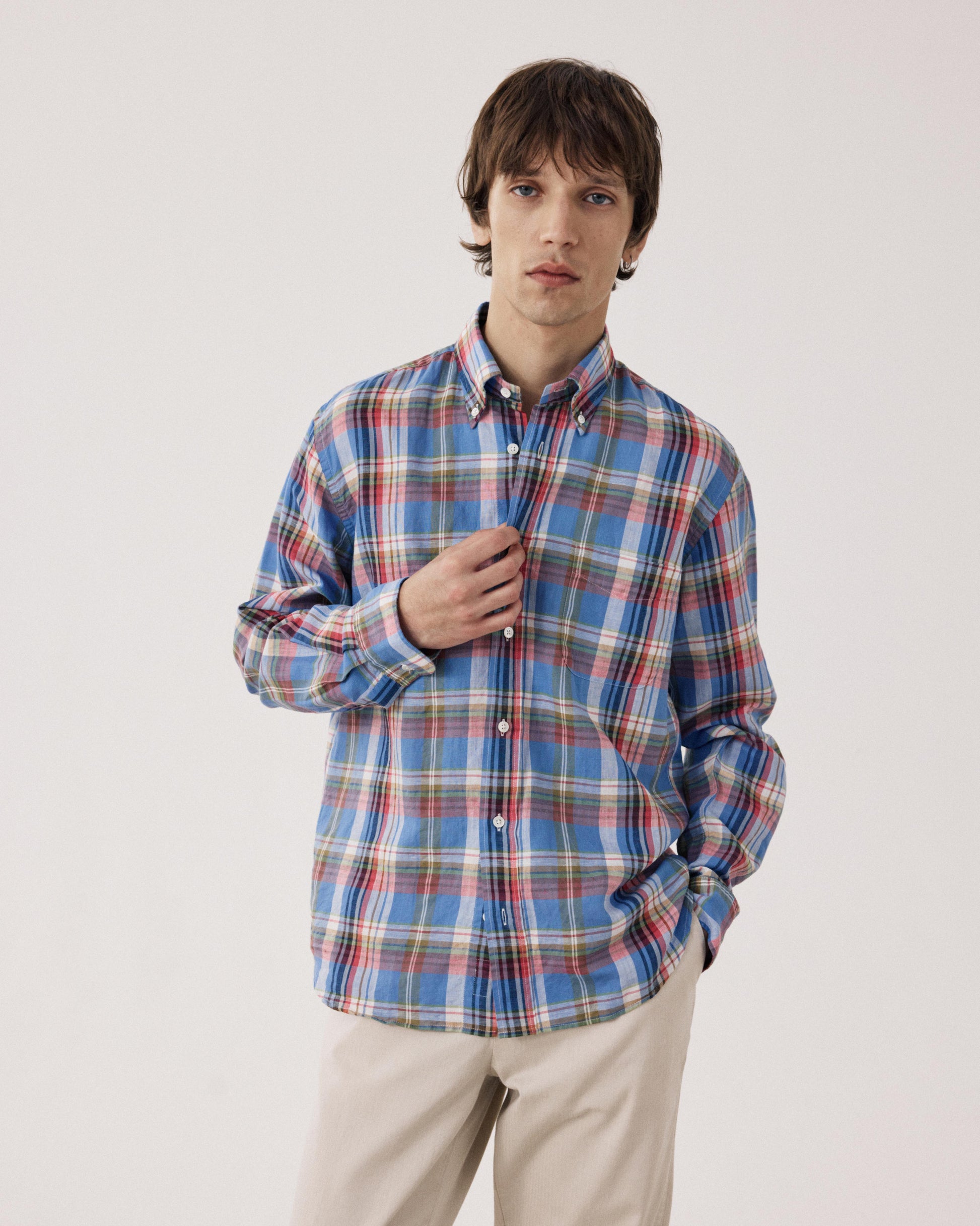 Chemise Homme en Madras de Lin & Coton Pitt BF17021-01