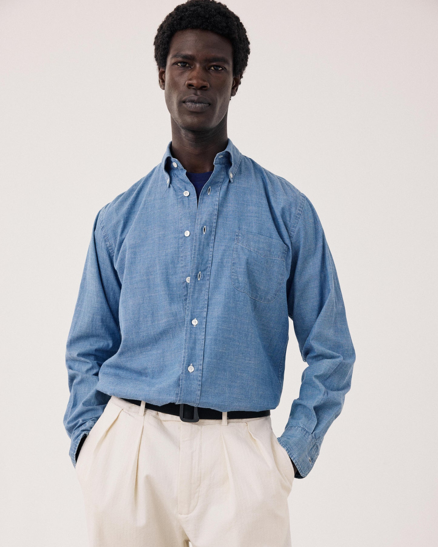 Camisa de hombre en chambray ligero azul índigo Pitt BF17023-01