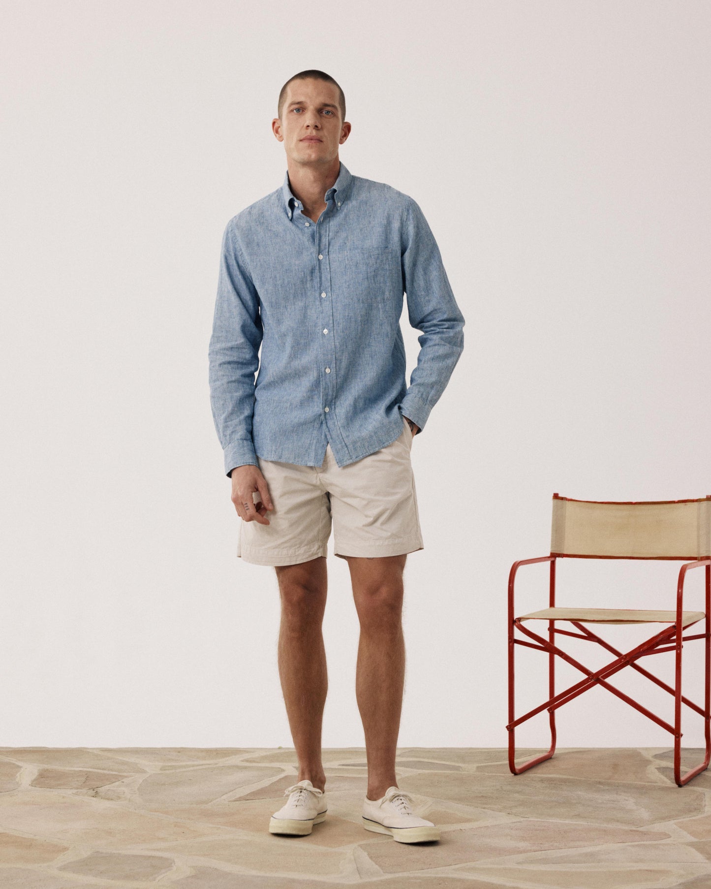 Men's Indigo Blue Linen & Cotton Shirt Pitt BF17025-02