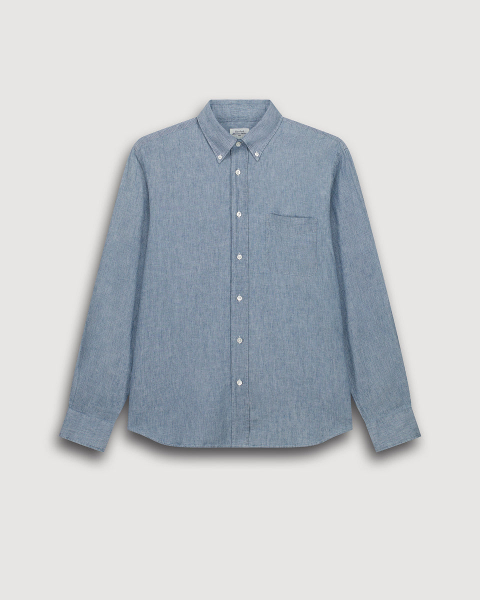 Camisa de lino & algodón azul índigo para hombre Pitt - Image 3