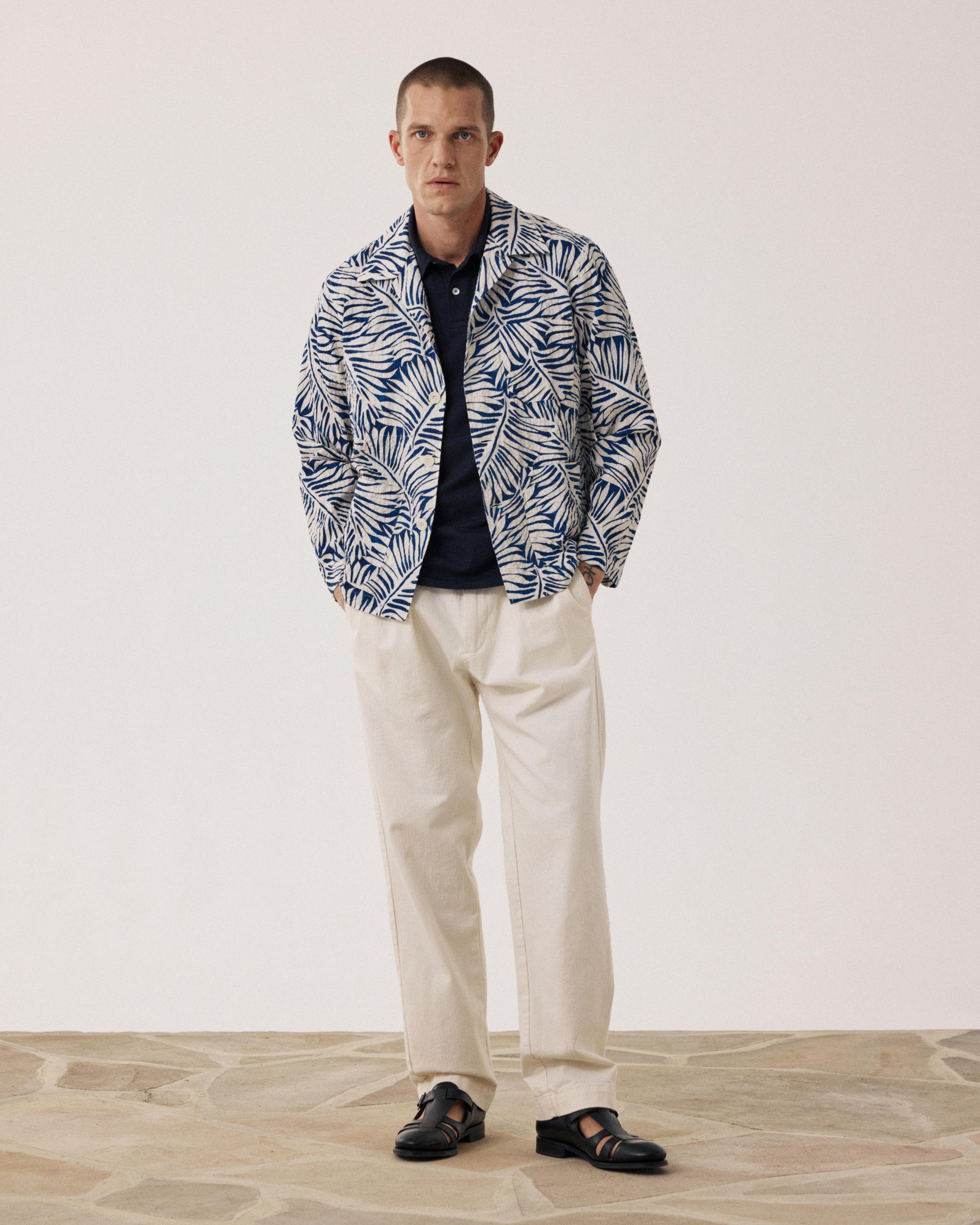 Chaqueta de hombre de Algodón con estampado tropical azul Perry BF18108-01