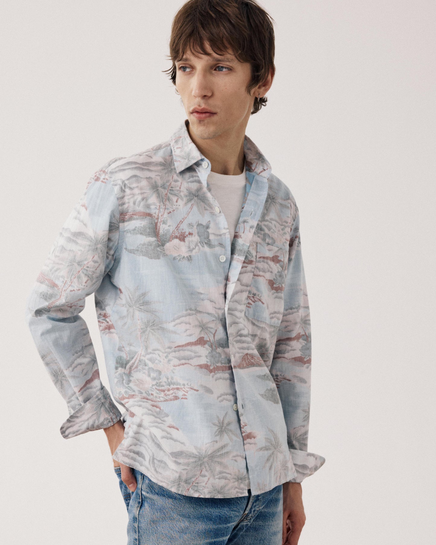 Chemise Homme en Coton Imprimé Hawaï Bleu Ciel Patt BF20031-02