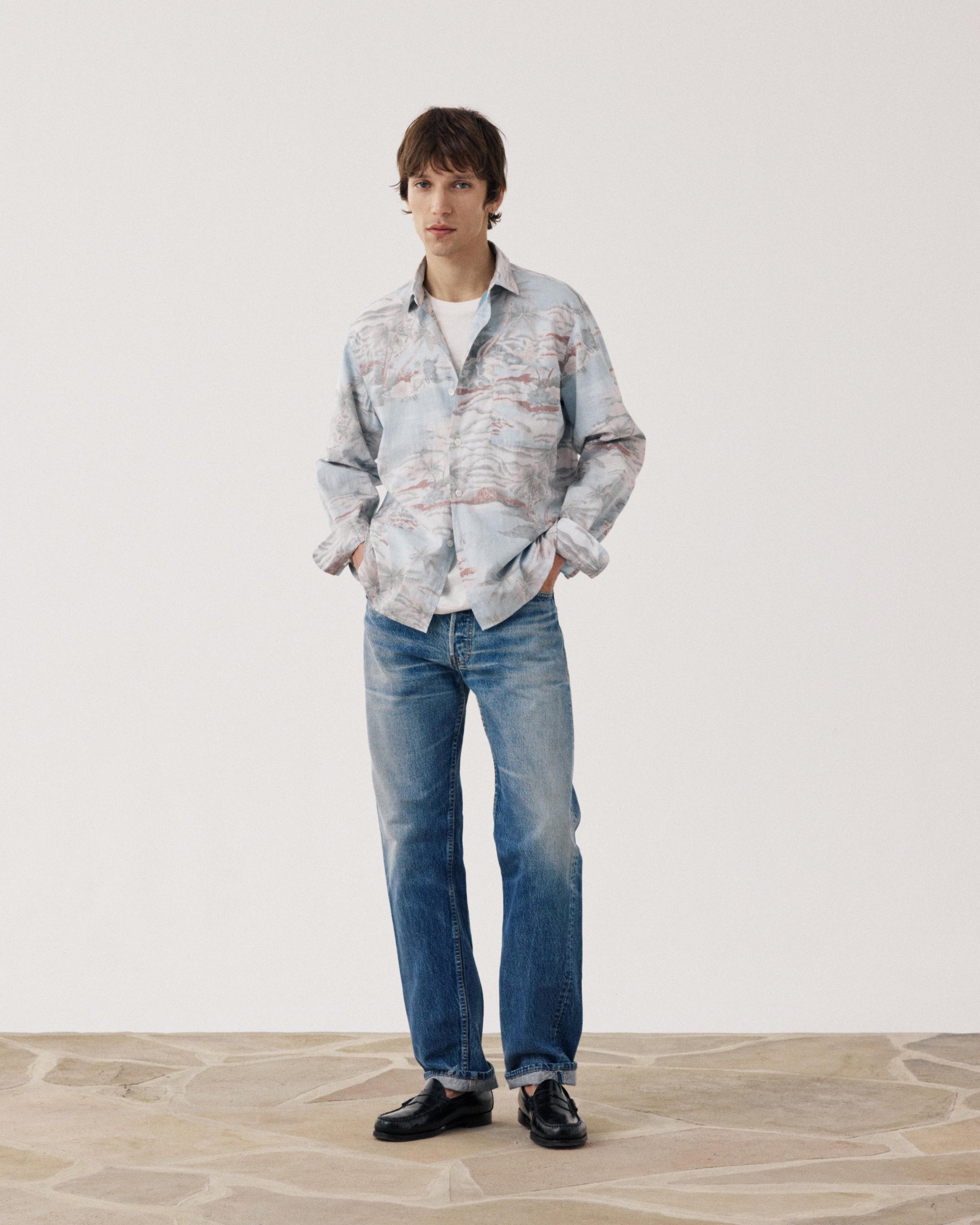 Chemise Homme en Coton Imprimé Hawaï Bleu Ciel Patt BF20031-02