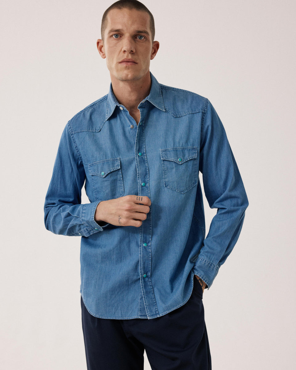 Chemise Homme en Denim Léger Bleu Indigo Phoenix - Image principale