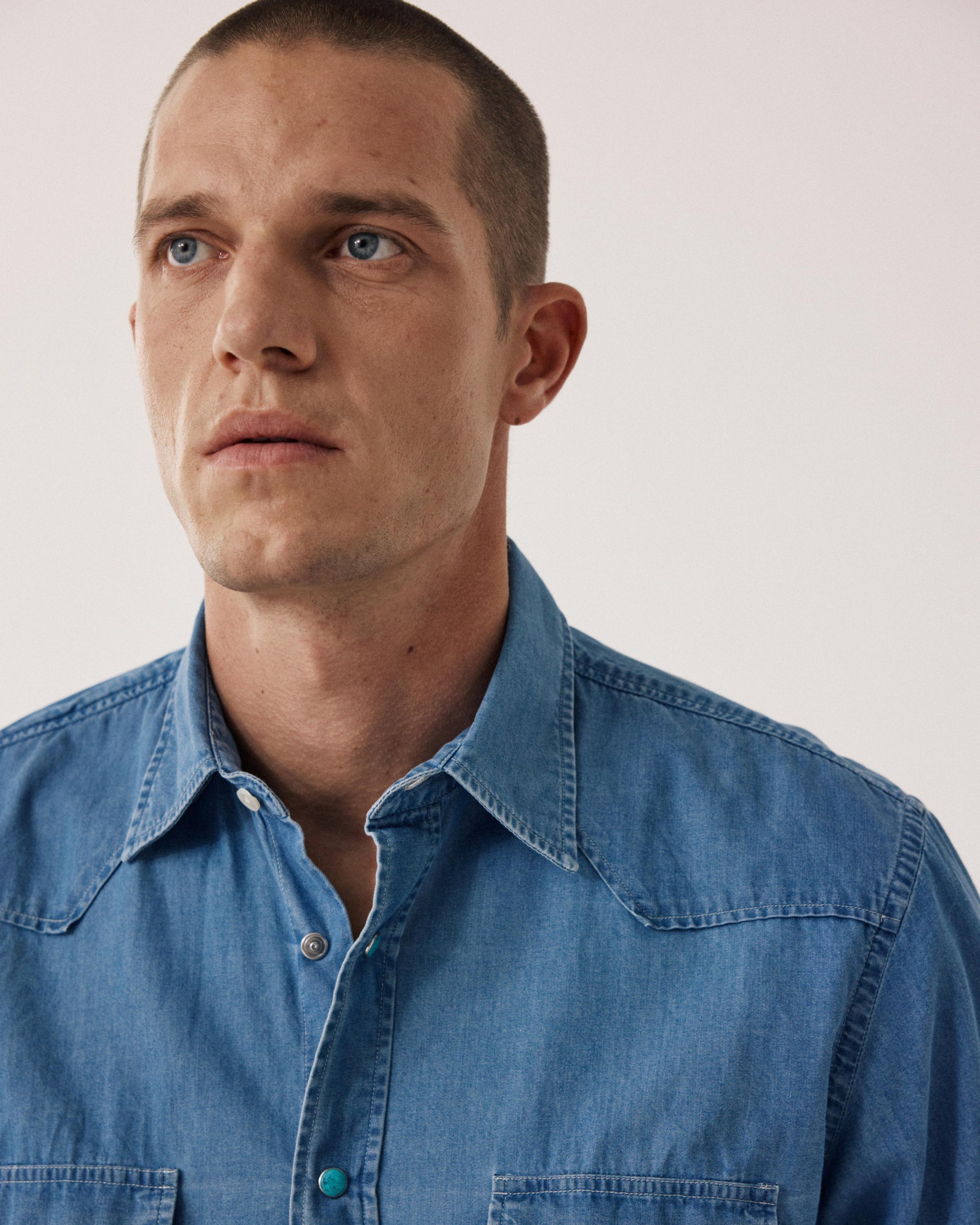 Phoenix BF24024-02 Men's Lightweight Denim Shirt in Indigo Blue