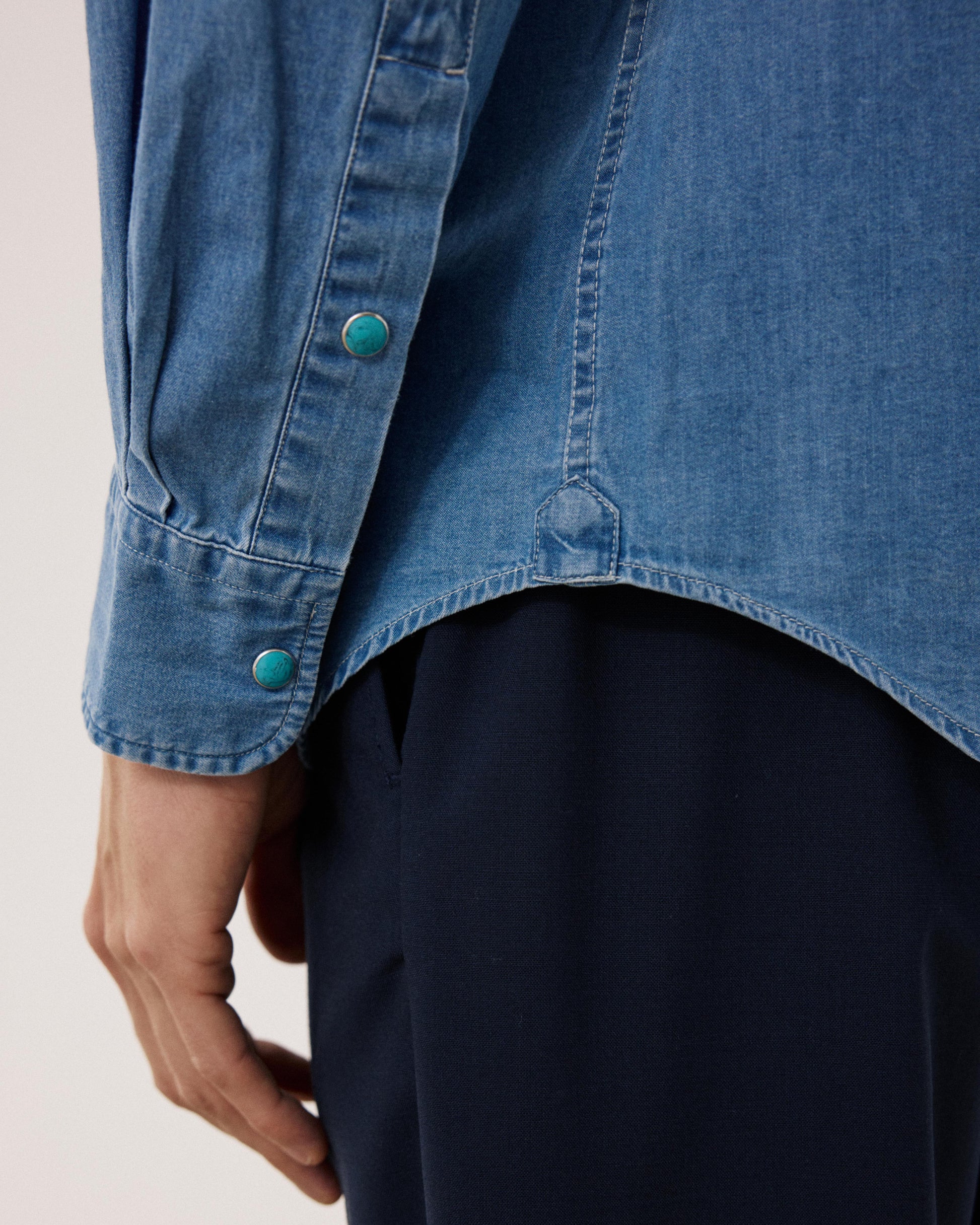 Phoenix BF24024-02 Men's Lightweight Denim Shirt in Indigo Blue