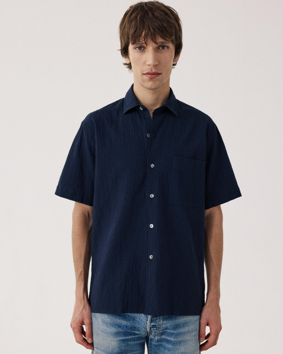 Chemise Homme en Seersucker Bleu Marine Pedro - Image principale