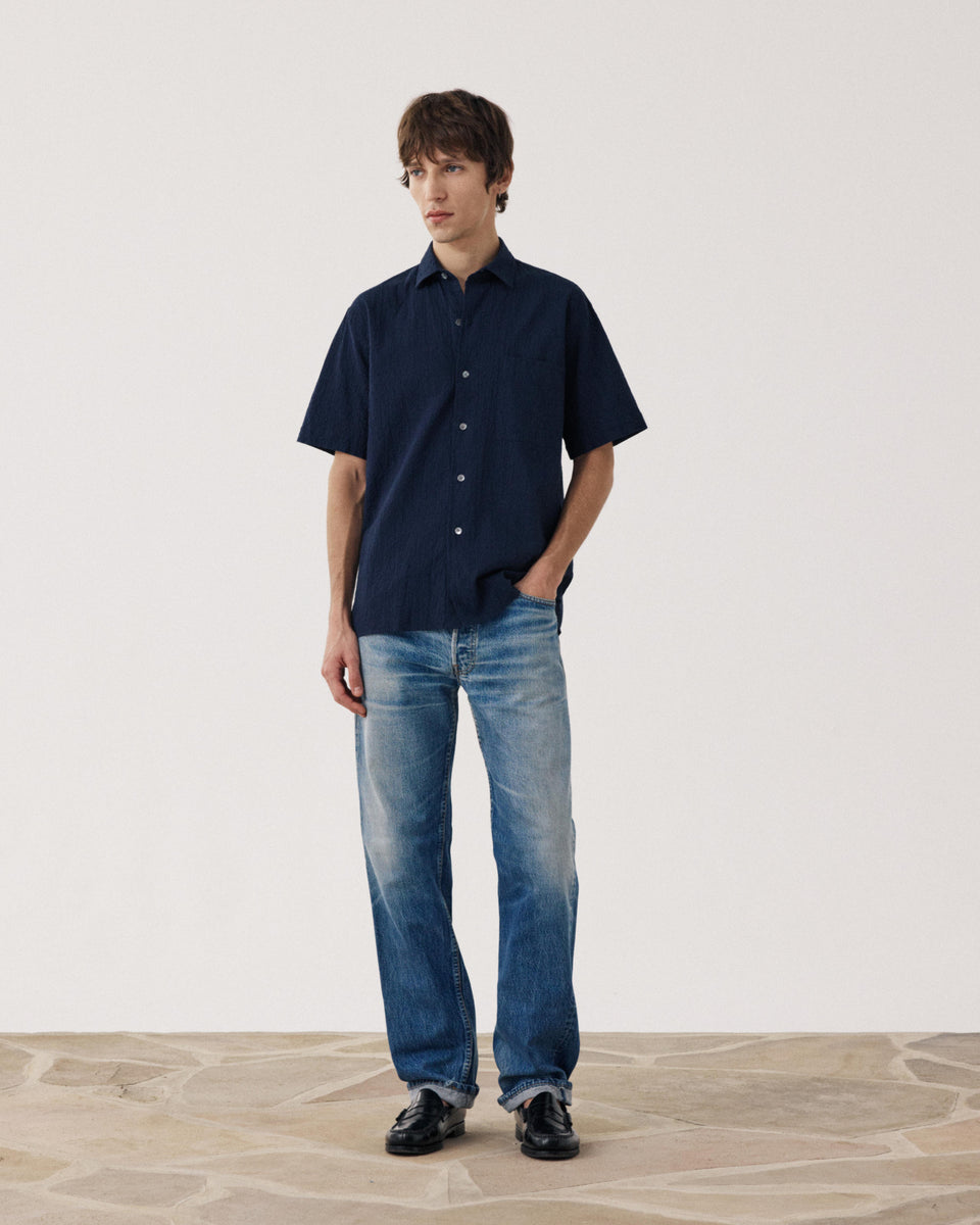 Chemise Homme en Seersucker Bleu Marine Pedro - Image alternative