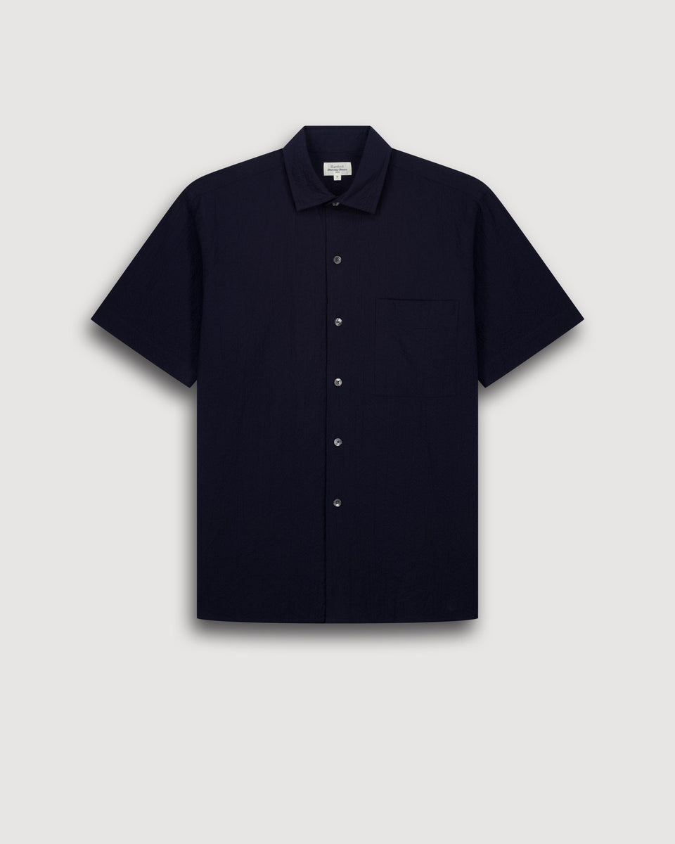 Chemise Homme en Seersucker Bleu Marine Pedro - Image 3