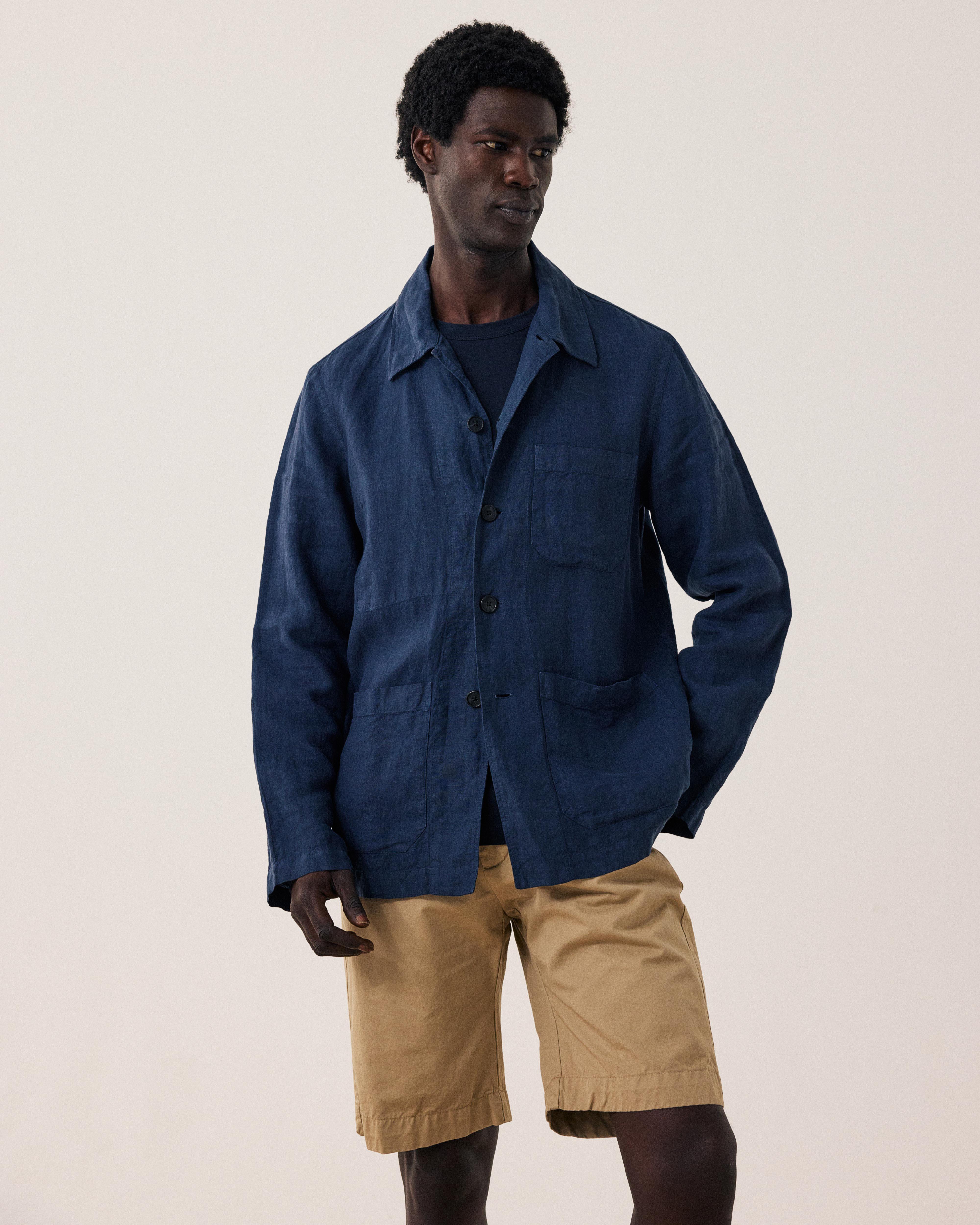 Perry Men's Navy Blue Linen Jacket BF28100-59 - Men's Jacket